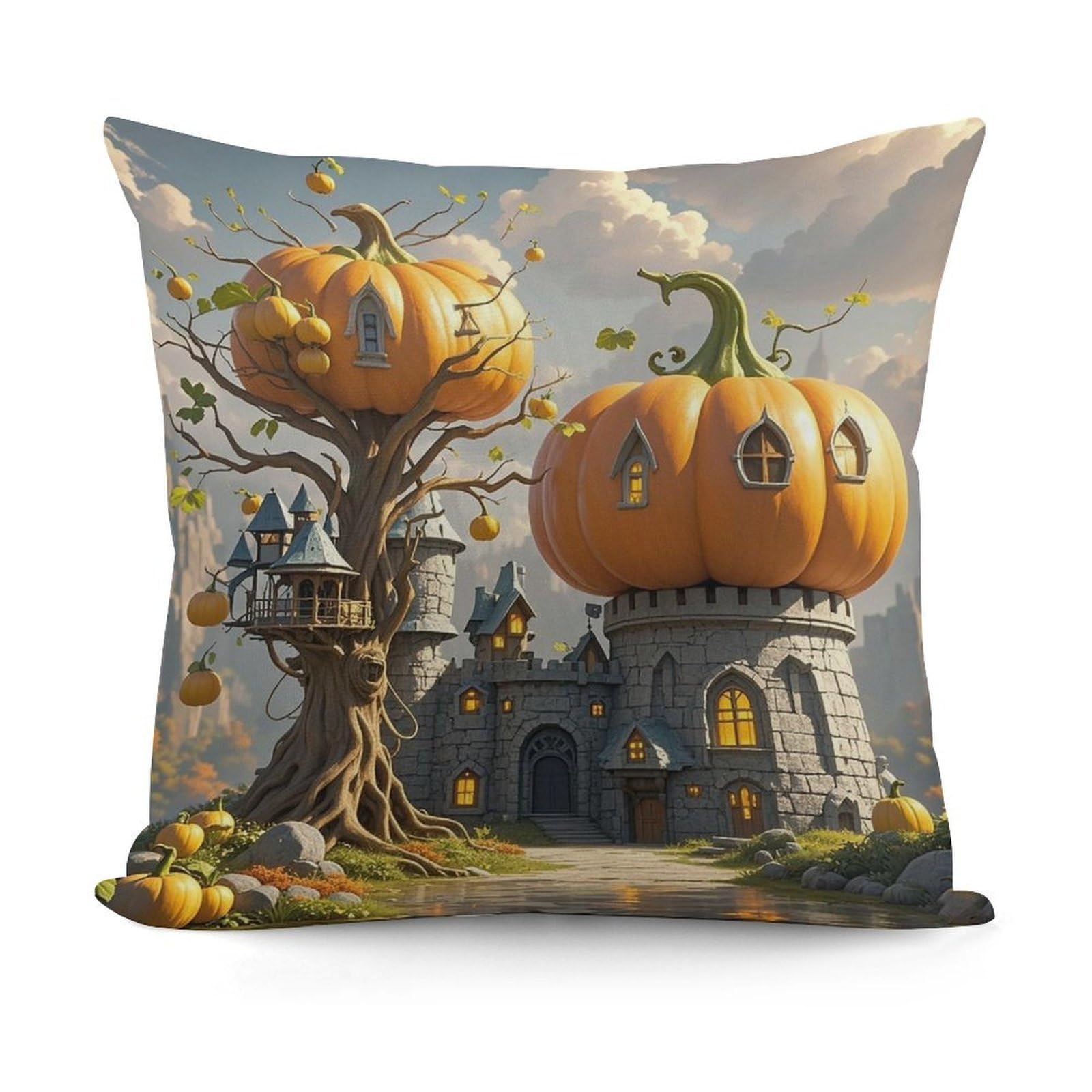 VstaDank Pumpkin Building Throw Pillow Covers 18x18 Inch Soft Couch Home Decor Cushion Cover Comfortable Plush Square Cushion Case Farmhouse Decorative Pillowcase for Living Couch