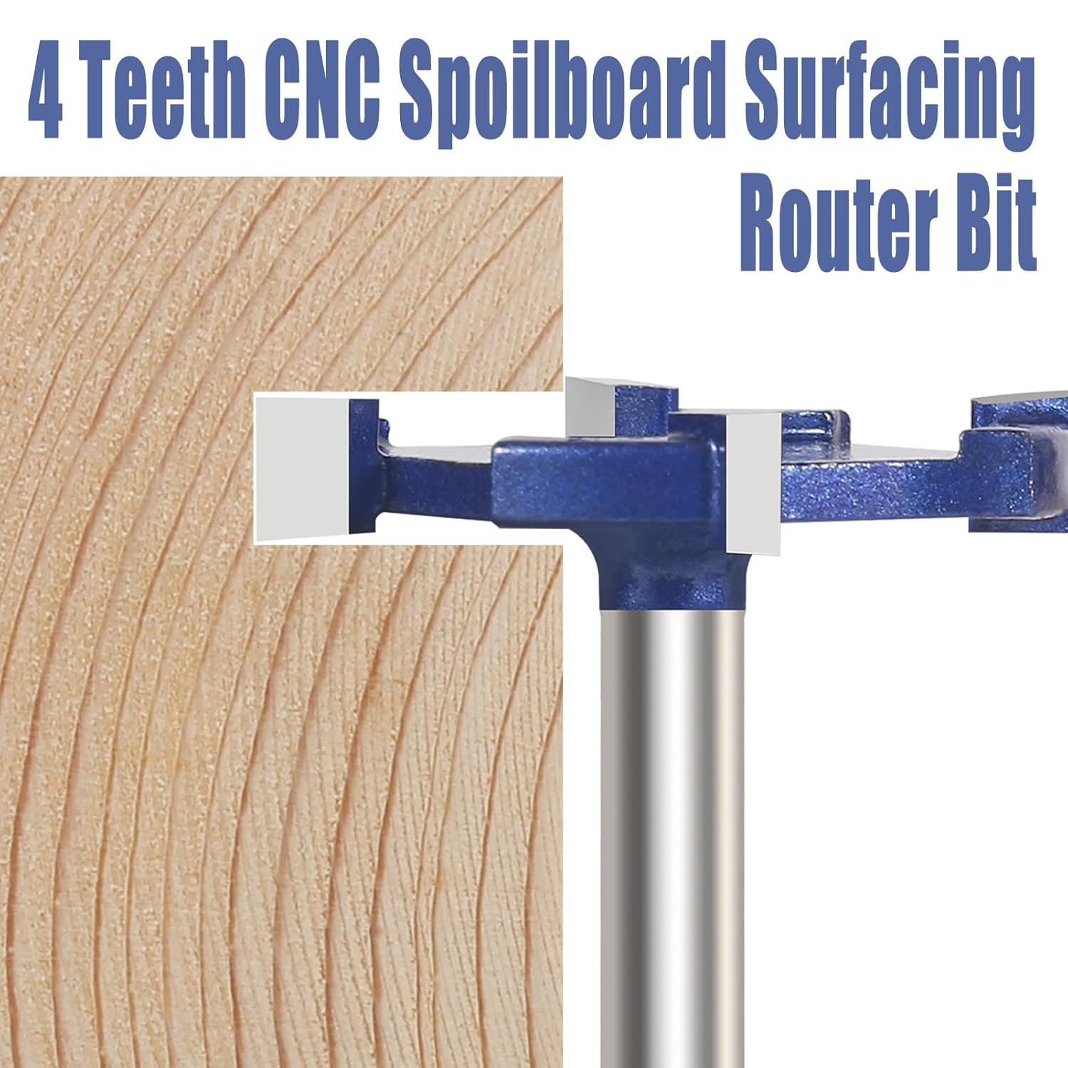 CNC Spoilboard Surfacing Router Bit, 1/4 Inch Shank Slab Flattening Router Bit, 4 Wings Carbide Rabbet Slot Cutter for Woodworking, Wood Planing (1-1/2'' D, 1/4'' H)
