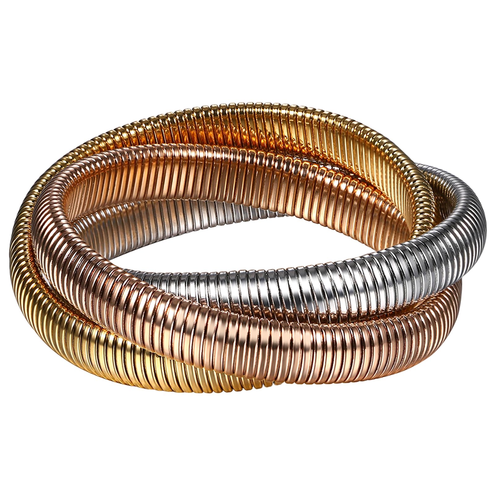 JewelryWe Schlangen Armreif Damen Elastisch: Edelstahl Stretch Armband Elastisch Schlangenarmband Manschette Armspange für Frauen Mädchen 8/10/12/20mm Breite Gold/Silber