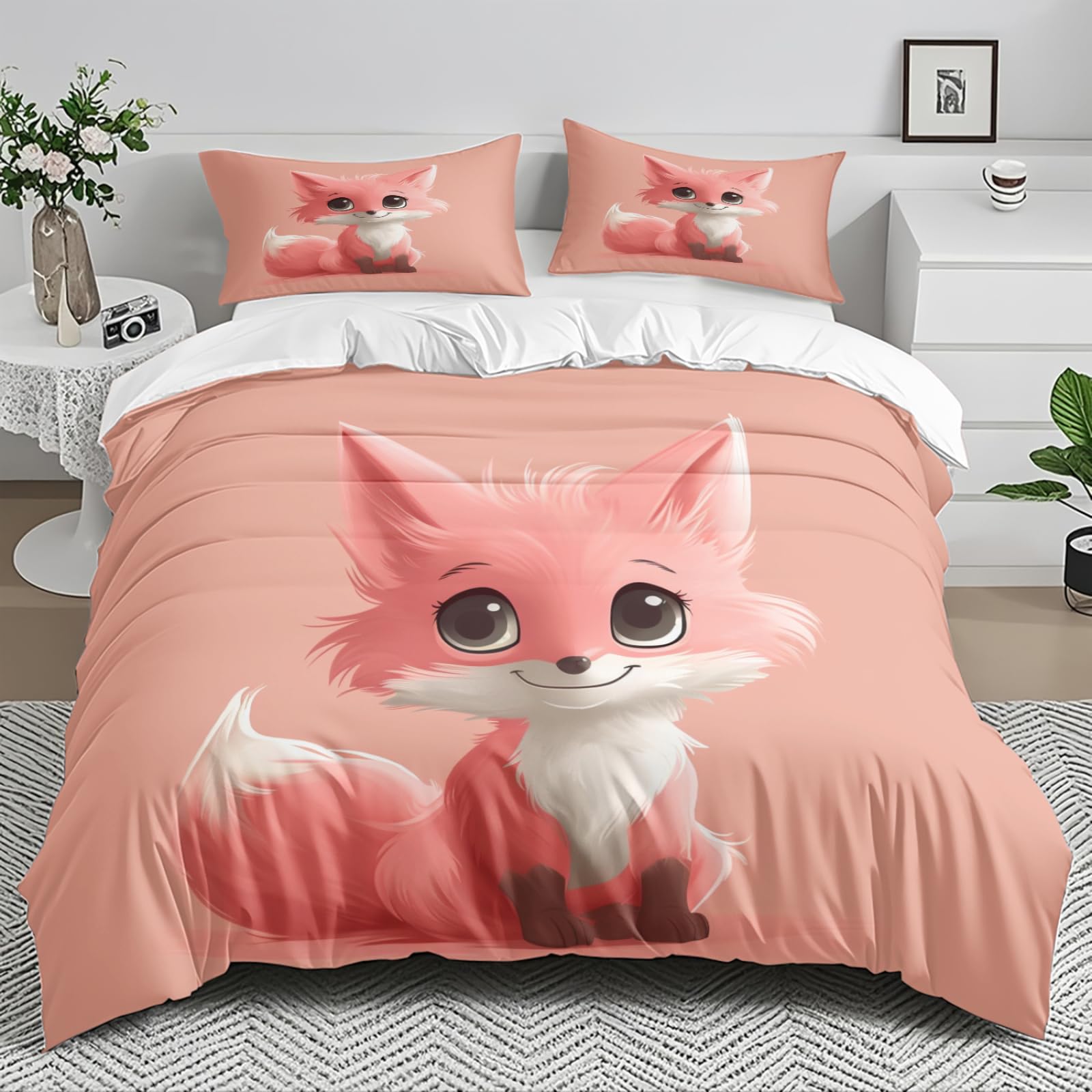 Fundas Nordicos 155X220Cm Animales Rosados Fundas para Edredón,3 Piezas Bedding Juego de Funda de Edredón - Microfibra Funda de Nórdica y 2 Fundas de Almohada 50 X 75 Cm