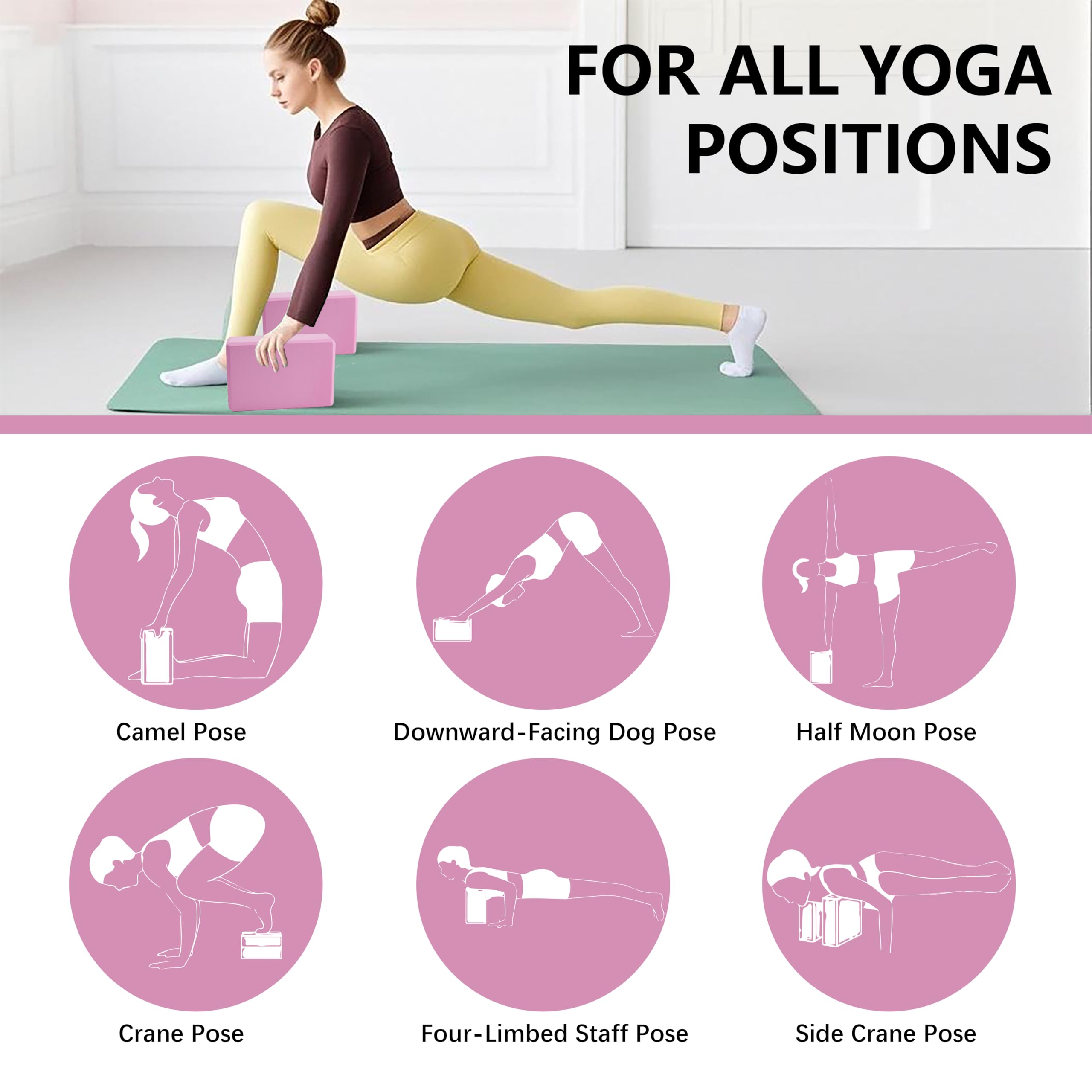 MAOMUN 6 Mattoncini Yoga Blocchi Yoga con Elastici Palestra e Cinghia, Antiscivolo Blocks, Leggero Mattoncini Mattoncino Pilates Essential Kit per Equilibrio Stretching Pilates