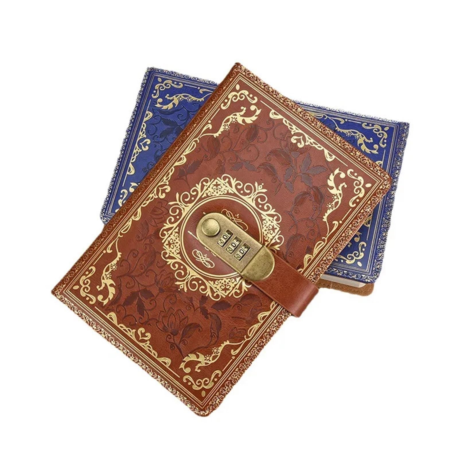 Tagebuch Mit Schloss Retro Digitales Passwort-Notizbuch Journal mit Schloss A5 Tagebuch for Männer und Frauen PU Leder Zahlenschloss Personen Privatsphäre(Purple)