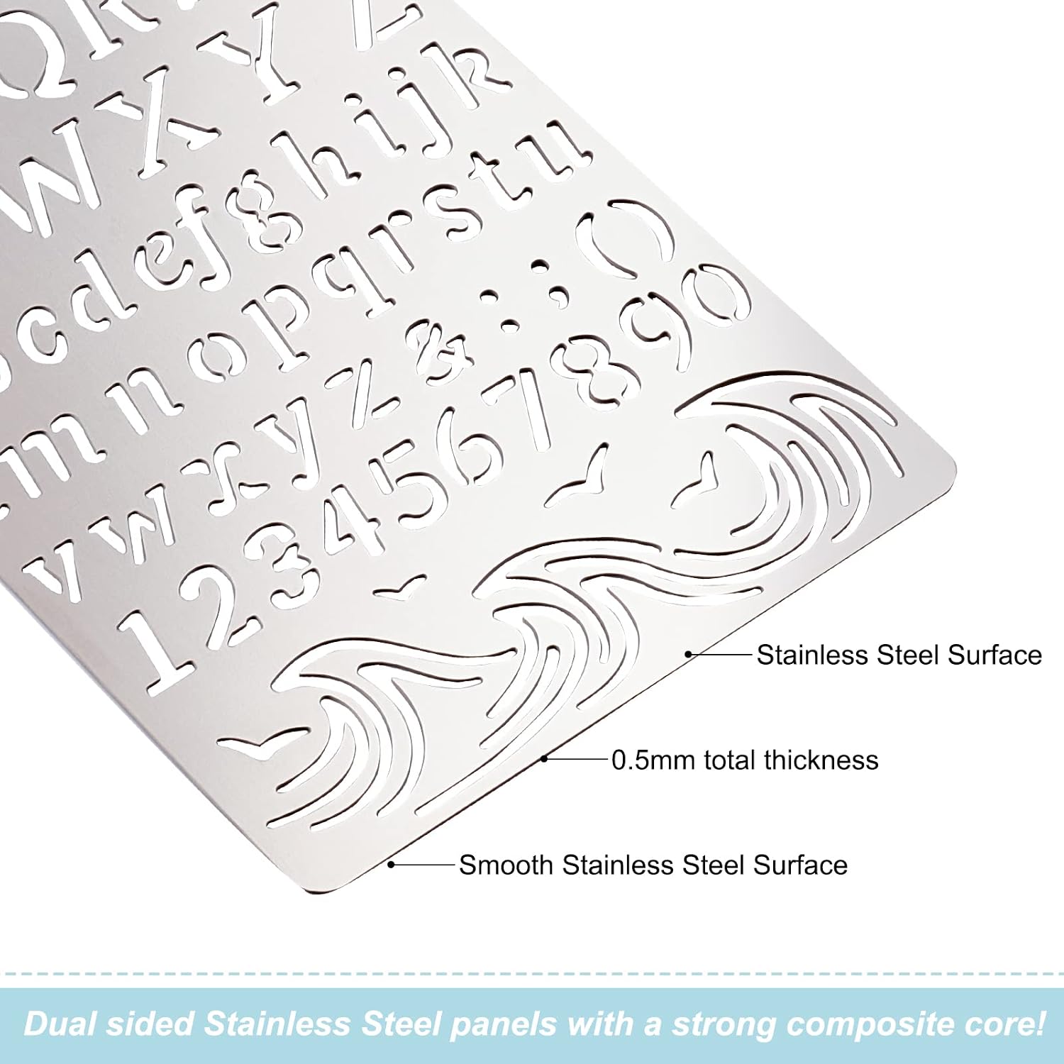 BENECREAT 4PCS 4x7 Inch Letter Number Metal Stencils Capital Low Case Stencil Template for Wood Carving, Drawings and Woodburning, Engraving and Scrapbooking Project