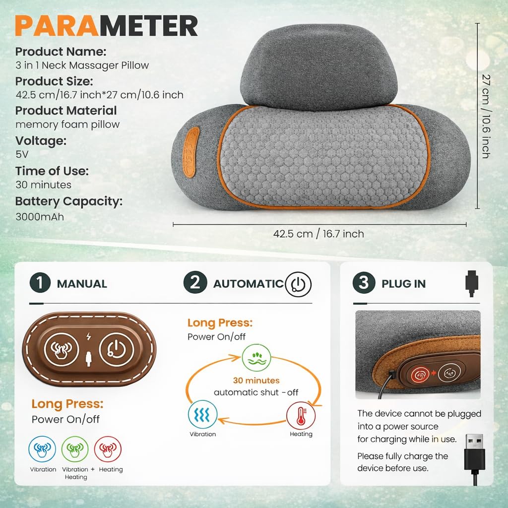 Artuvate - Fisiorest 3-in-1 Neck Massager Pillow with Heat, Massage & Cervical Stretch - Ergonomic Memory Foam for Neck Shoulder Pain Relief - Use at Home, Office or Car (gray) — view 6