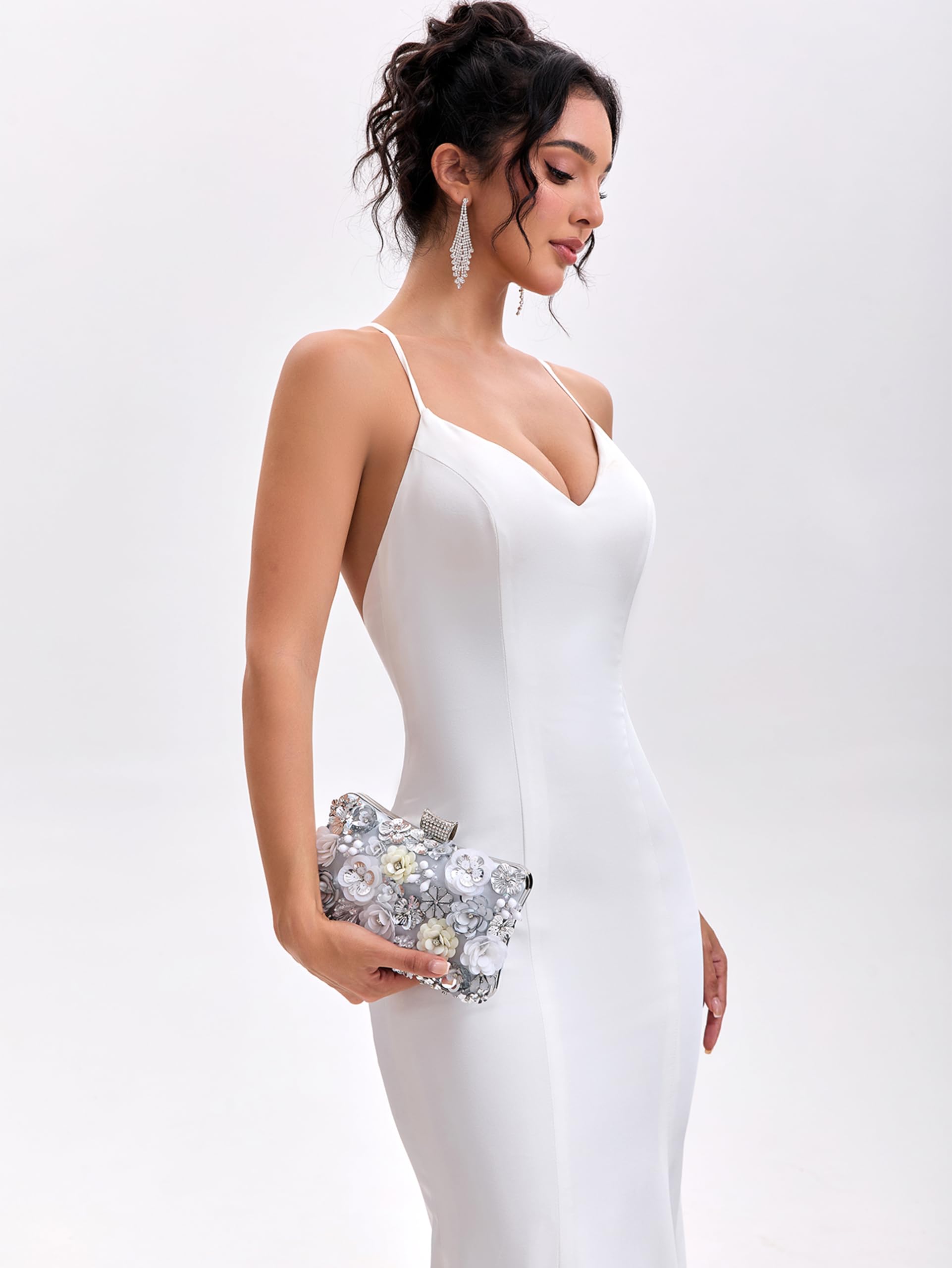 Sac de soirée floral pour femme avec perles et paillettes et strass, sac à main pour fête de mariage avec chaînes