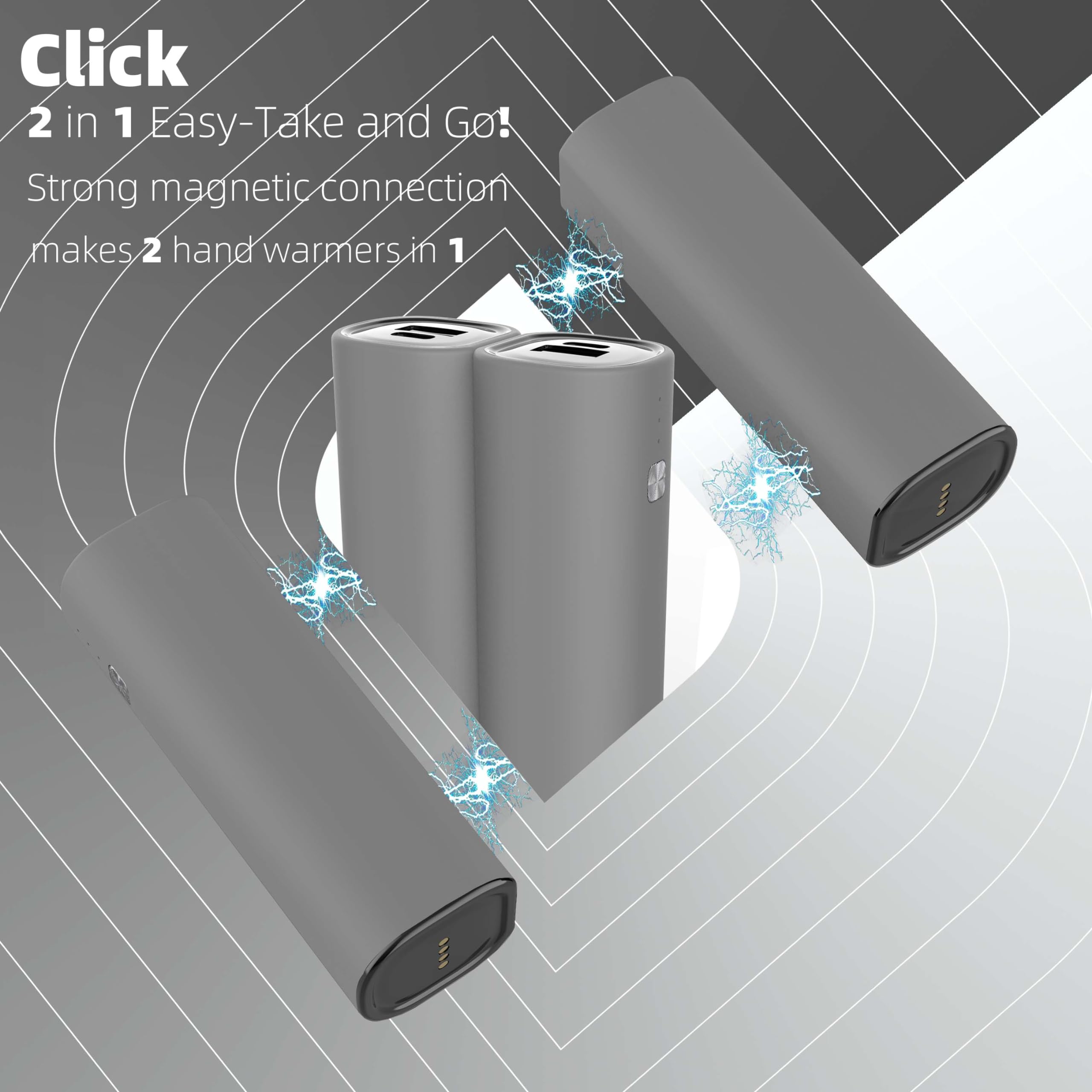 Hand Warmers Rechargeable 2 Pack, 10000 mAh Electric Hand Warmer,360°Surround Heat Magnetic Electric Handwarmer,3 in 1 Reusable Electric Heater & Power Bank with Fast Charging Station