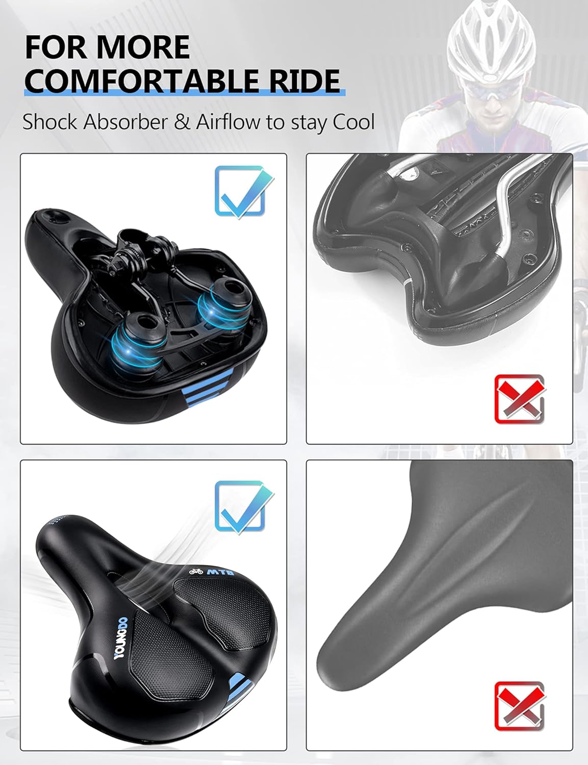 Bike Seat, Youngdo Bicycle Saddle Comfortable Soft Wide Road Bike Gel