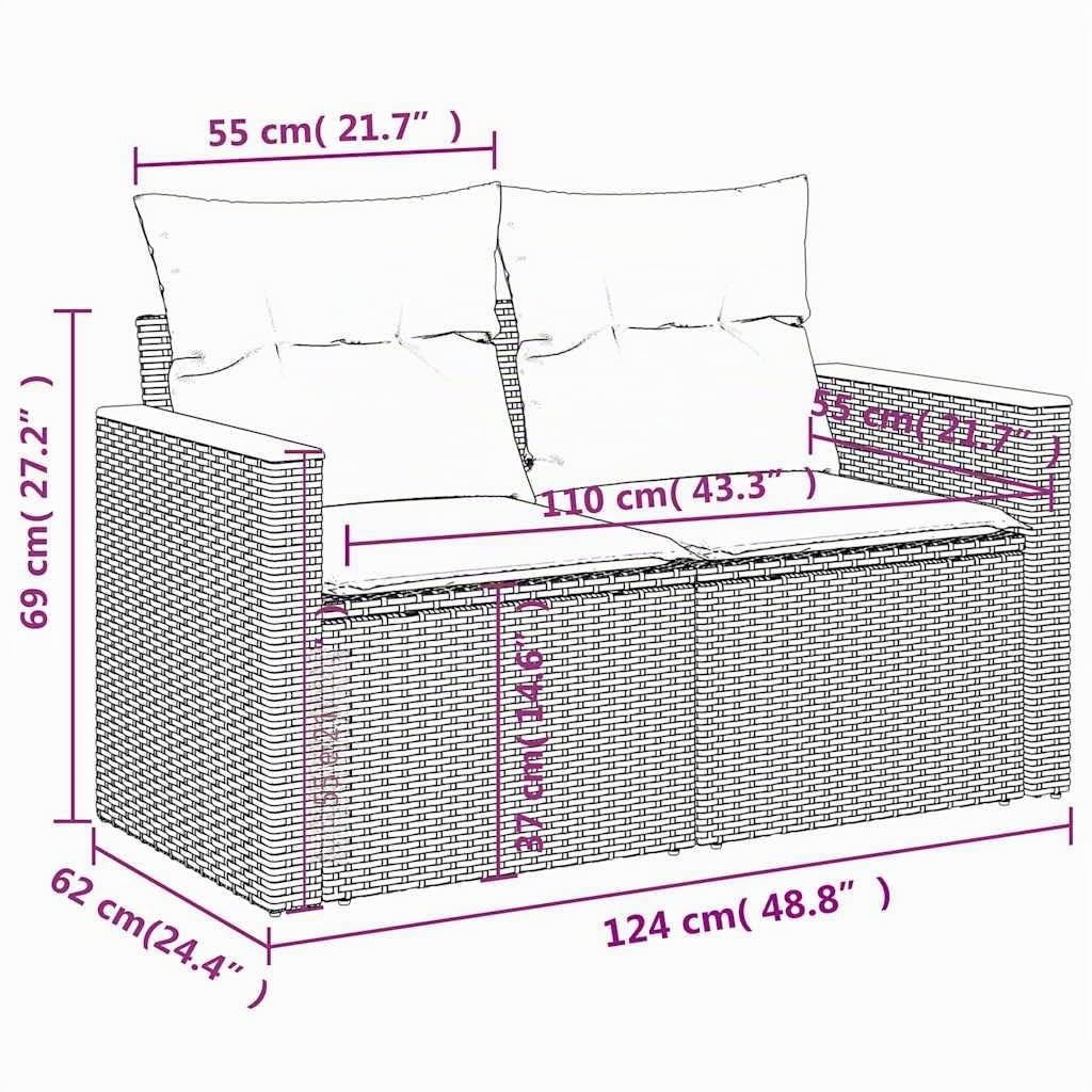 vidaXL Divano da Giardino con Cuscini a 2 Posti Nero in Polyrattan