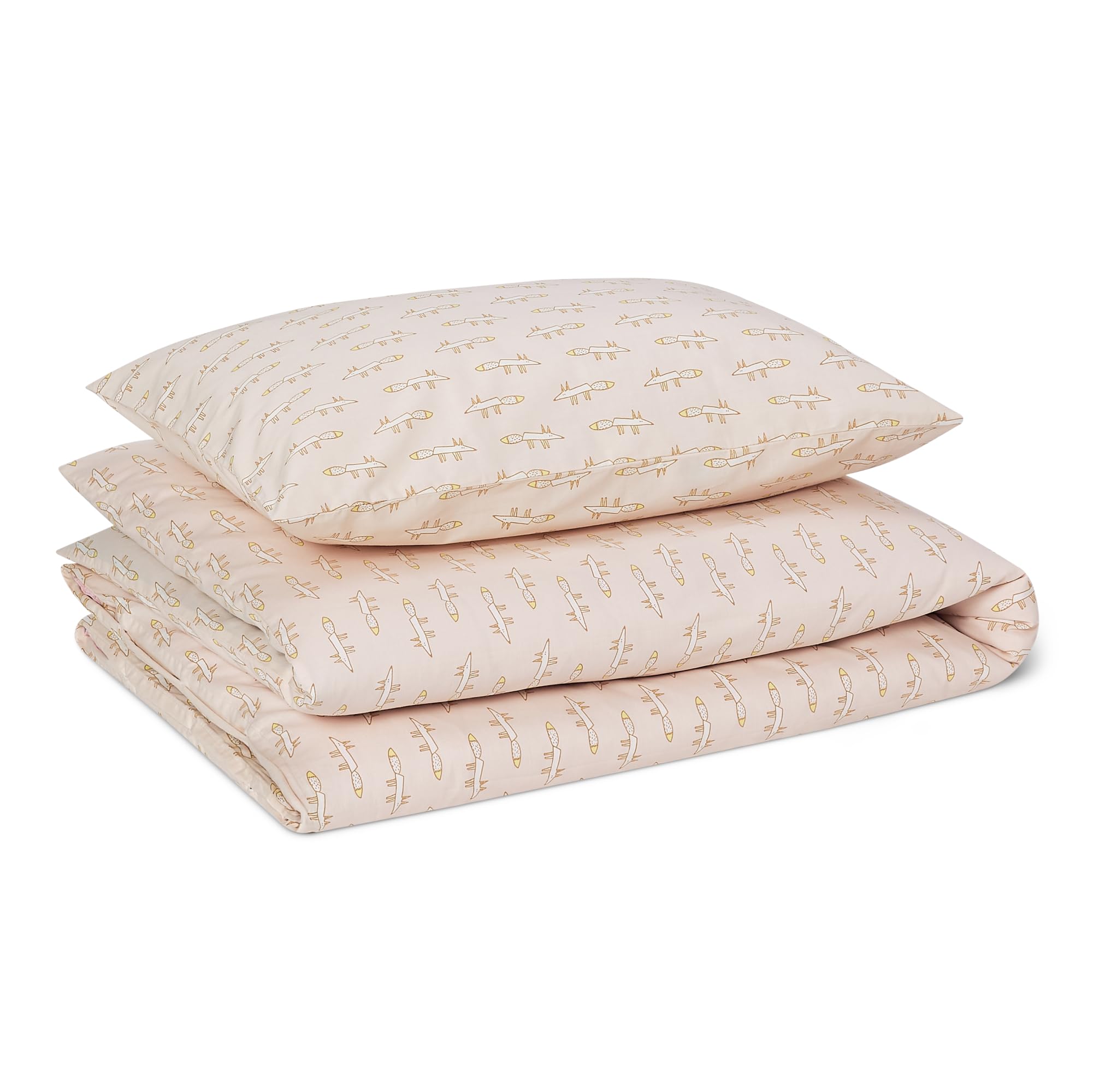 Amazon Basics 100% Organic Cotton Cot Bed Duvet Cover Set, Reversible Toddler Bedding, 100 x 135 cm & Pillowcase 40 x 60 cm, Soft Pink Fox