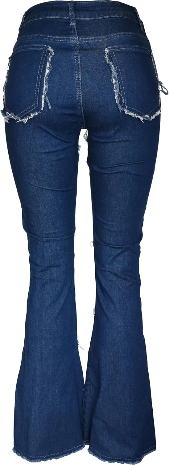 Aodrusa Women Frayed Patch Jeans High Waist Raw Hem Denim Y2k Pants Boyfriend - Image 3