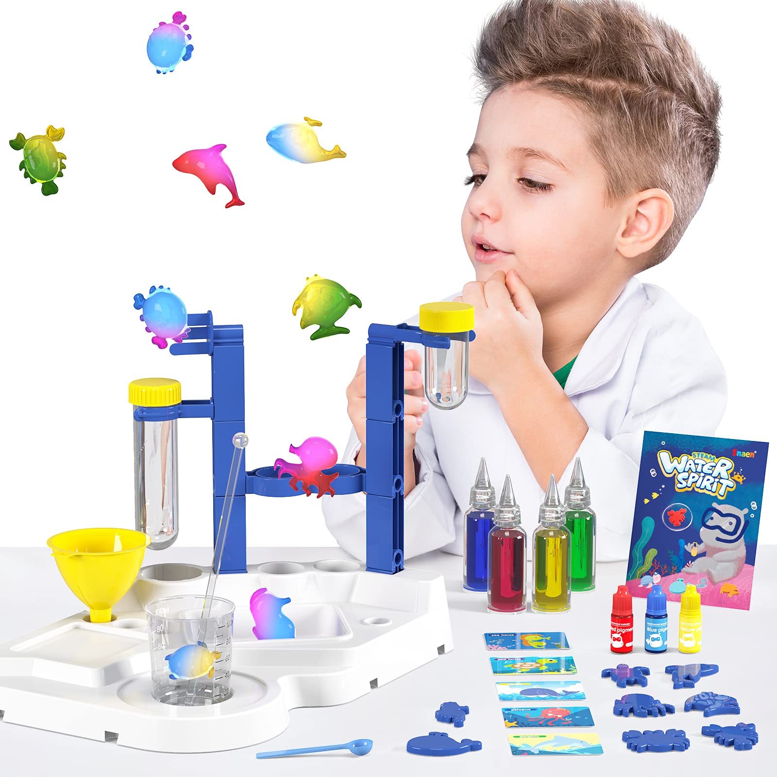 SNAEN Science Experiment Kit & Lab Setup, Chemistry Set Create 8 Marine Animal-Shaped Beads Kit,DIY STEM Education Toy for Kids 3+,Tactile Sensory Toys, Discover in Learning