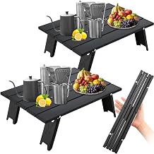 Barydat 2 Pack Small Folding Beach Table Aluminum Portable Camping Lightweight Roll up Tent Low Table for Sand Outdoor Compact Picnic with Carry Bag for Outdoor Picnic Tent Travel BeachBlack