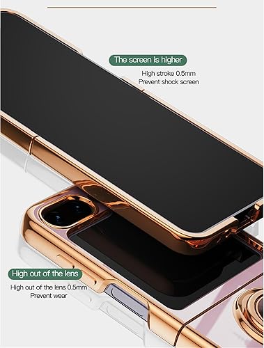 Miniatura 2 de Funda para Samsung Z Flip 5 - Slim Fit Soporte de anillo giratorio Lujoso color de metal dorado Funda de silicona suave TPU protección a prueba de