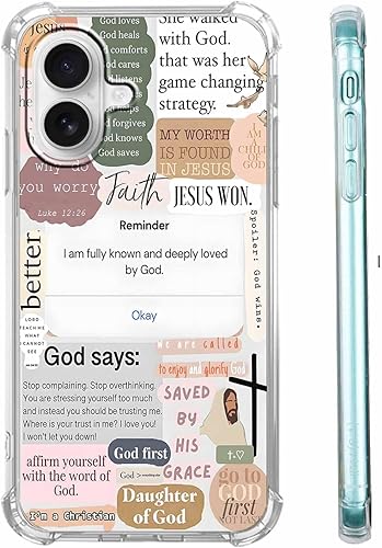 Miniatura 50 de Cubierta de Teléfono con Versículos de la Biblia y Citas Cristianas de Jesús en Collage, Funda Protectora Suave de TPU de Moda para iPhone 16 Pro,