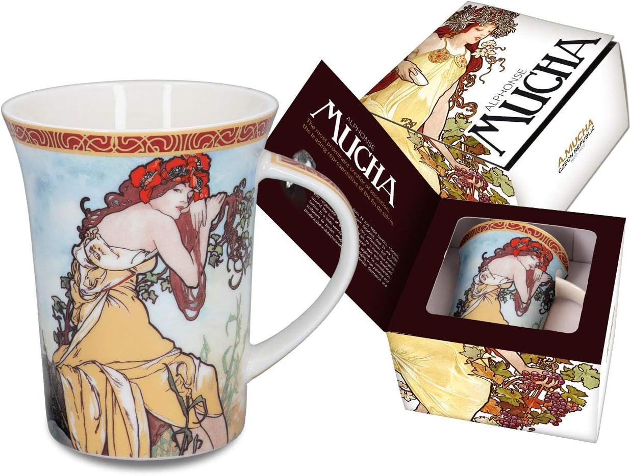 12oz Mug, A.Mucha Four Season Spring Fancy Decorative Cup, Big Porcelain Coffee Mug, Individually Packed, Ready-to-Gift Cup EA, Brown