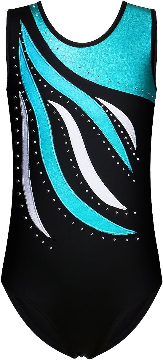 BAOHULULeotards Girls Gymnastics Embroidery Shiny Aqua Rose Diamond Dance Clothes