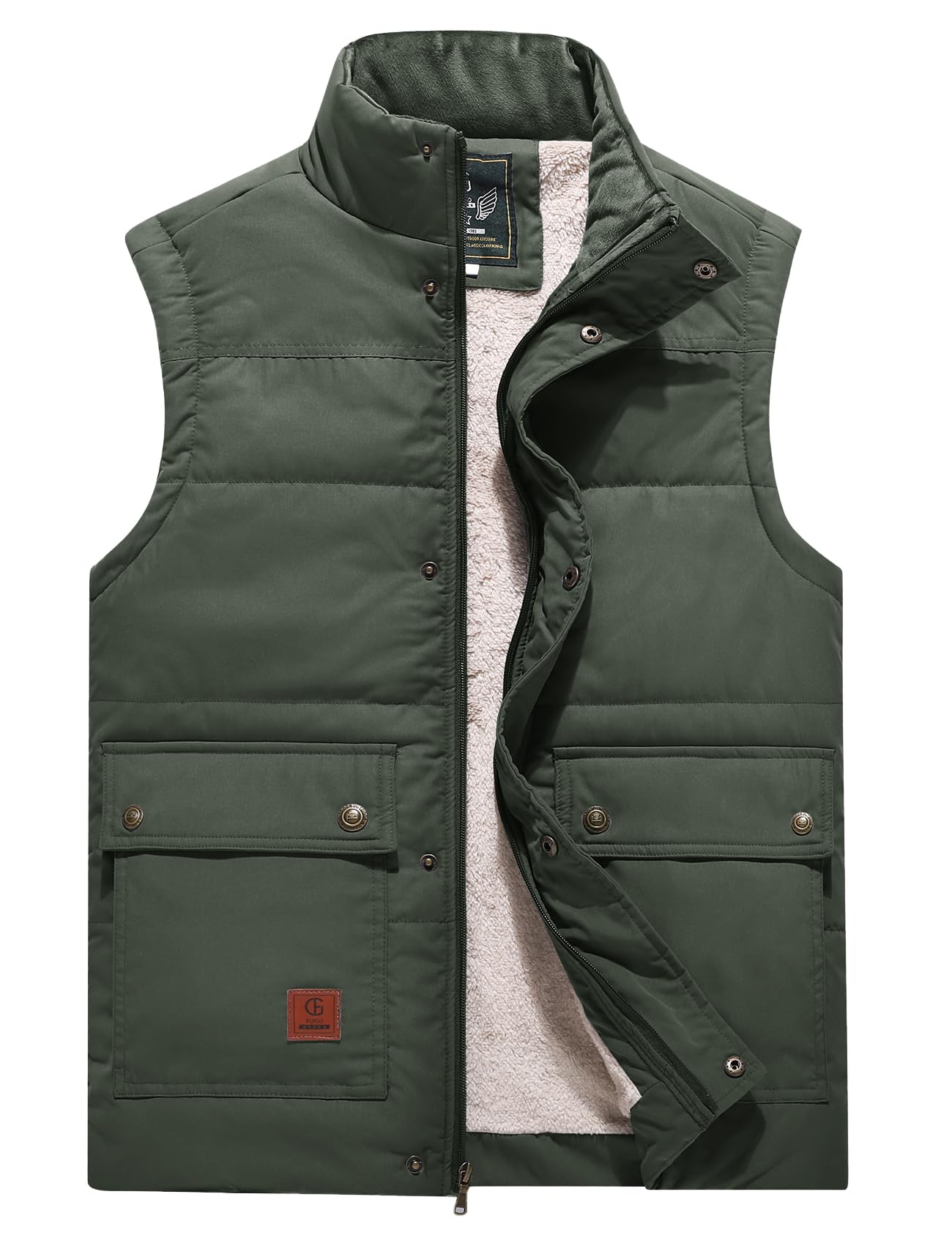 Flygo Men's Winter Warm Outdoor Padded Puffer Vest Thick Fleece Lined Sleeveless Jacket