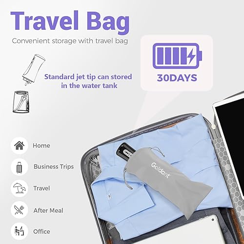 Miniatura 3 de GOLDANT - Hilo dental de agua de 350ML con bolsa de viaje, irrigador bucal inalámbrico portátil de 5 modos, limpiador recargable eléctrico IPX7