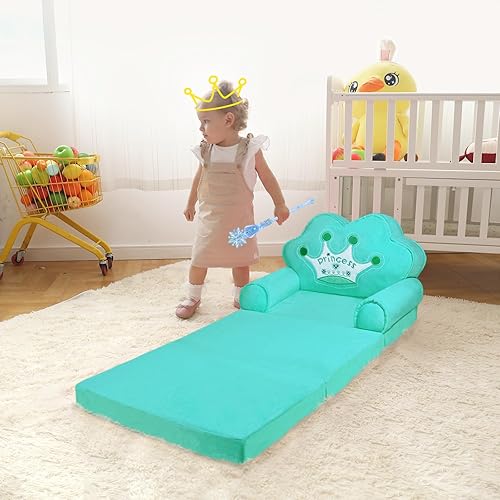 Miniatura 5 de MOONBEEKI Sofá cama plegable para niños, silla plegable de princesa para niños de 1 a 3 años, sofá cama para niños, silla tumbona plegable para