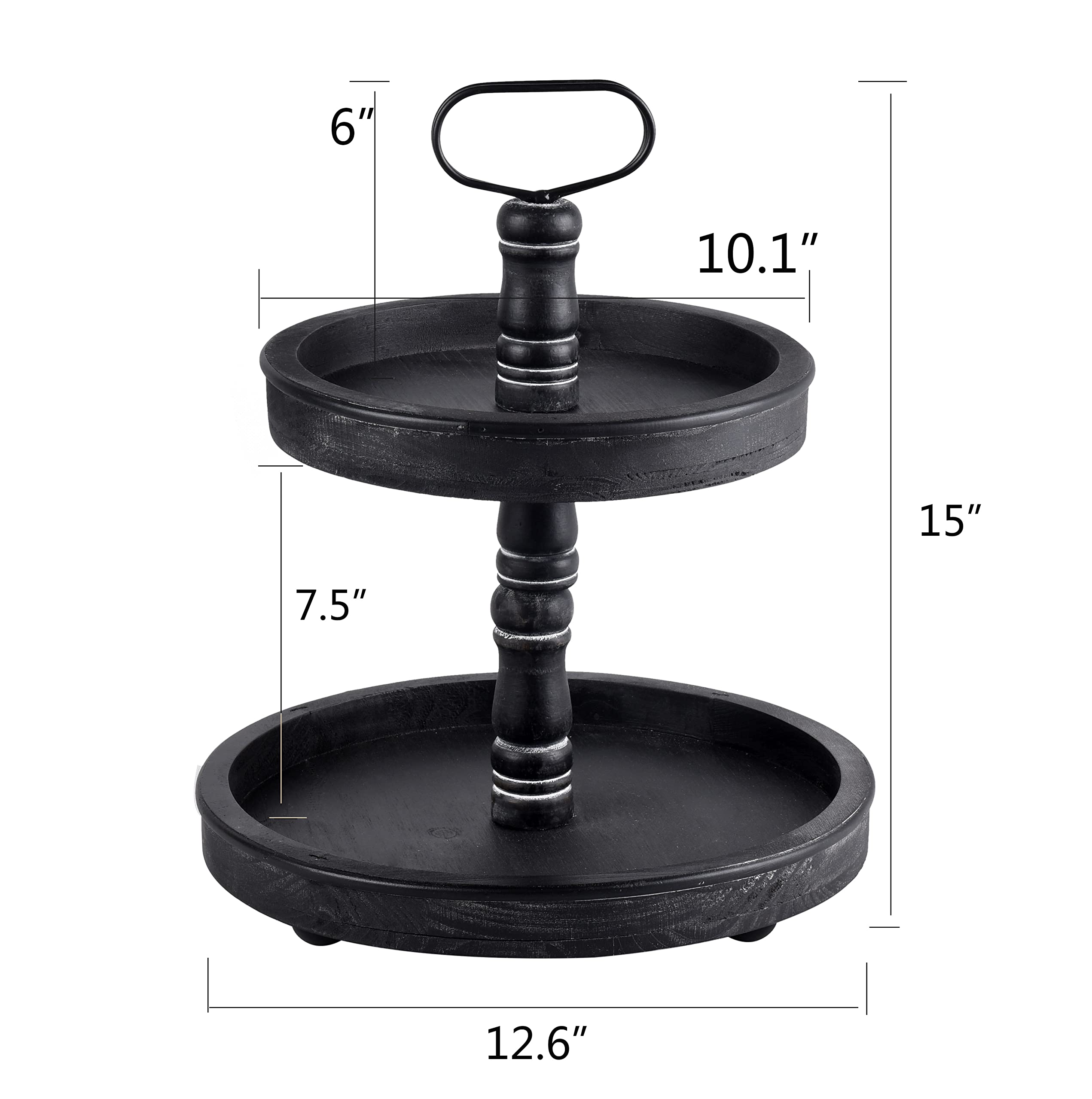 Rustic Decorative Two Tiered Tray,Farmhouse 2-Tier Serving Tray with Metal Handle (Rustic Black)
