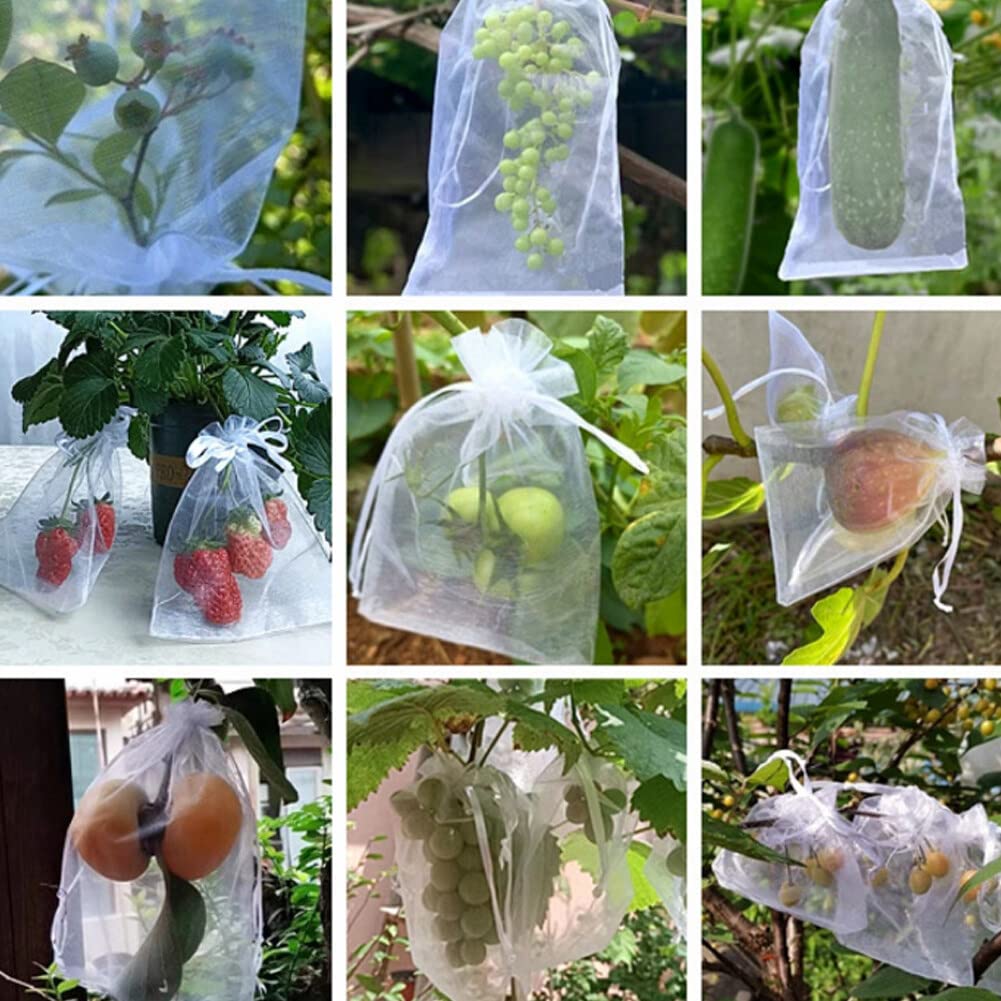 URFEDA Bolsas protectoras para uvas, 100 unidades, bolsas de malla para jardín, fruta, bolsa protectora de uvas, bolsa de organza con cordón, para proteger contra avispas, pájaros e insectos