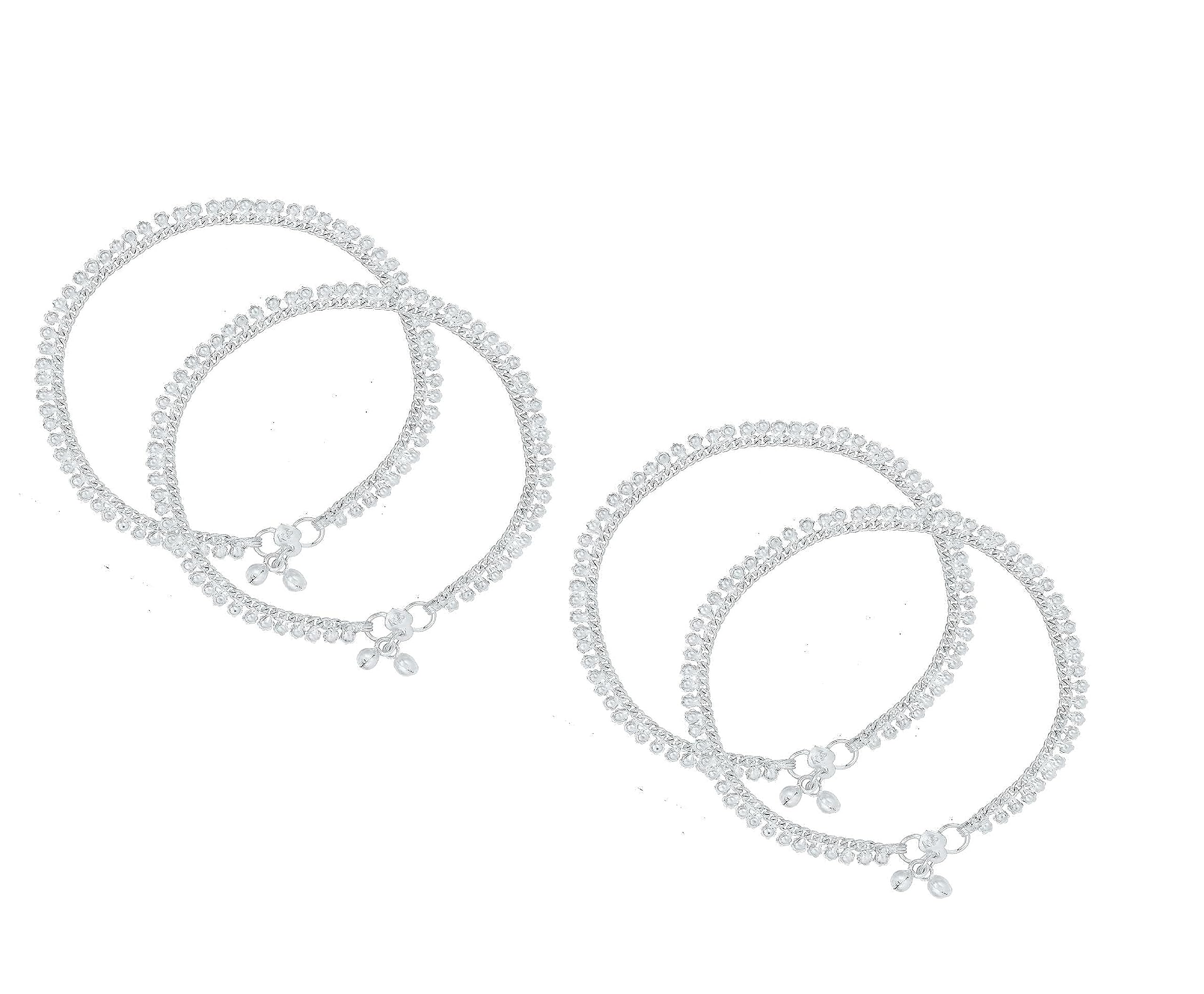 Modern Indian Traditional Anklet Metal Alloy Painjan Payal -Pair Leg Chain for Women & Girls Set of 2 - White-image-31