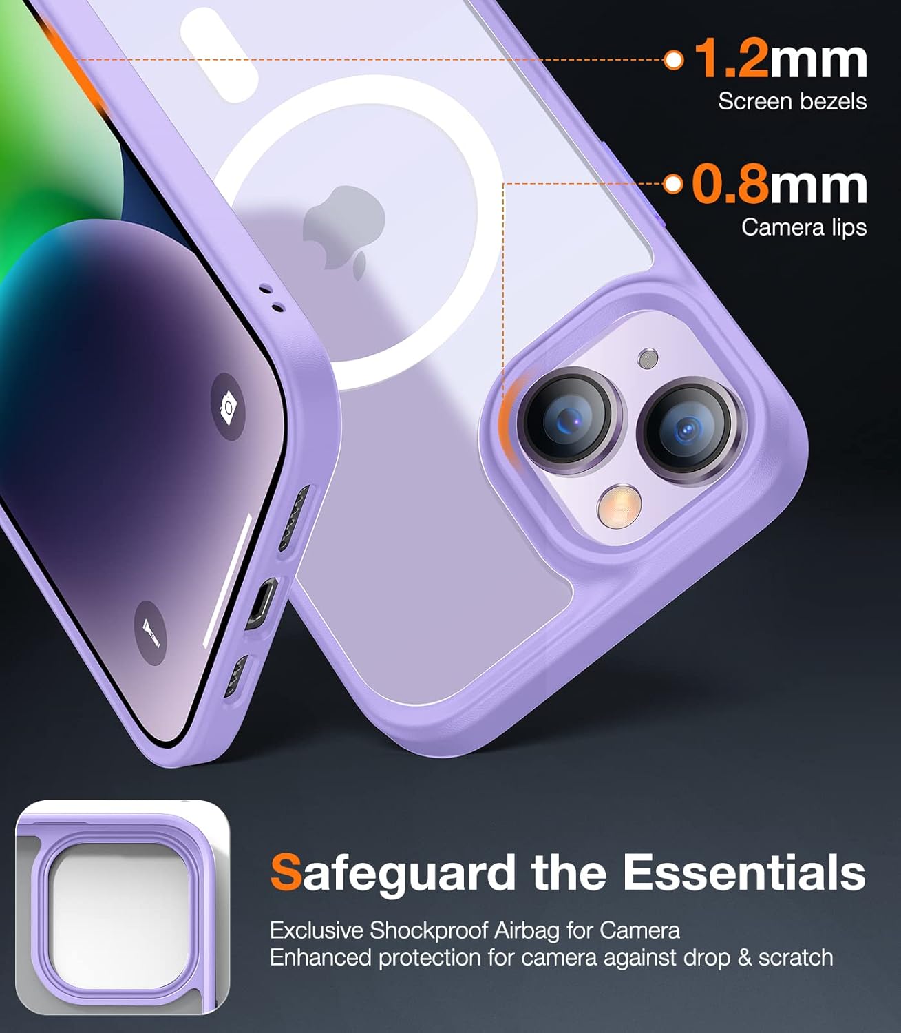 TORRAS for iPhone 14 Case iPhone 13 Case, Built for MagSafe, Shockproof Military-Grade Drop Protection, Slim Magnetic Phone Cover with Translucent Matte Back, 6.1inch, Purple - Image 5