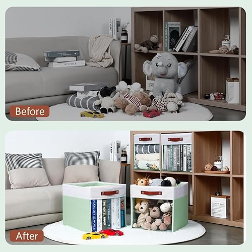 Vista 142 de HNZIGE Juego de 4 canastas de almacenamiento de tela, 12 x 12 pulgadas, juego de 4, canastas decorativas para organizar con asas, cubos cuadrados