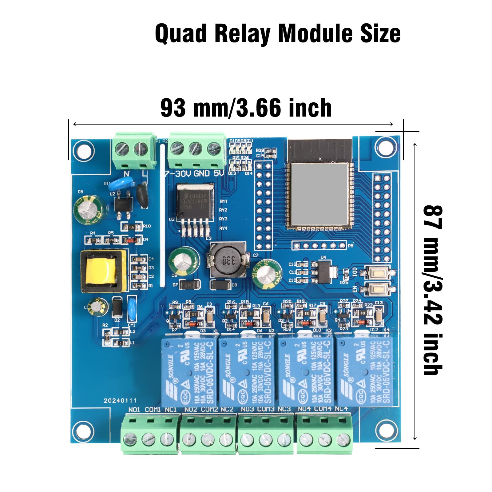 Binghe 4 canali ESP32 relè Modulo, ESP32-WROOM relè Scheda di Sviluppo con WIFI Bluetooth BLE AC220W/DC5-30V Alimentazione per Progetti di programmazione fai da te（LC-Relay-ESP-32-4R-A2）