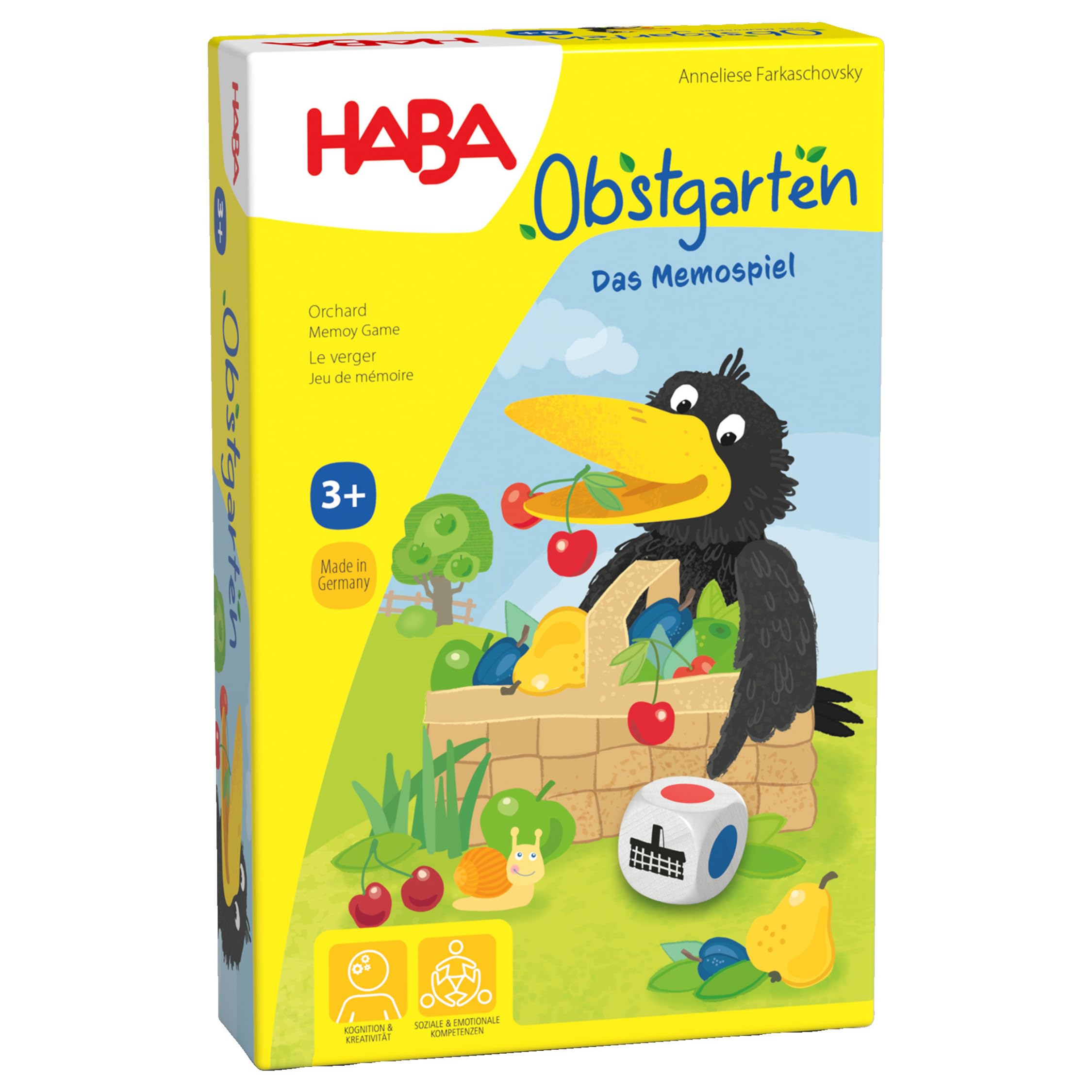 HABA Le Verger : Le Jeu de Mémoire – Jeu de Mémoire et de Couleurs Coopératif – Dès 3 Ans – Favorise la Concentration et l'esprit d'Équipe – 1004610002