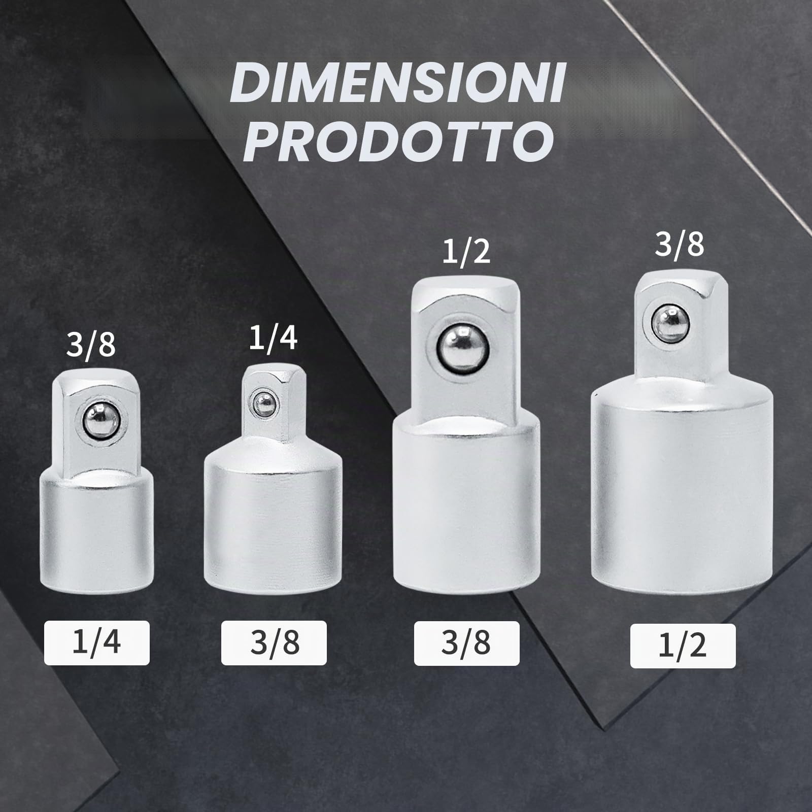 CCLIFE Set di Adattatori per Bussole 1/2" 3/8" 1/4" per Chiavi a Cricchetto o Dinamometrica 4 Pezzi