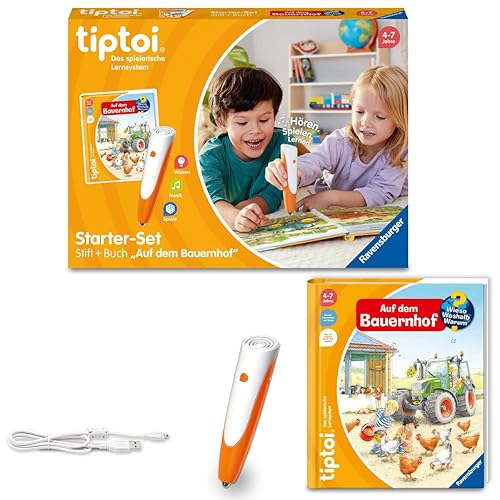 Ravensburger tiptoi Starter-Set 00114: Stift und Bauernhof-Buch - Lernsystem für Kinder ab 4 Jahren - Design Orange - Single