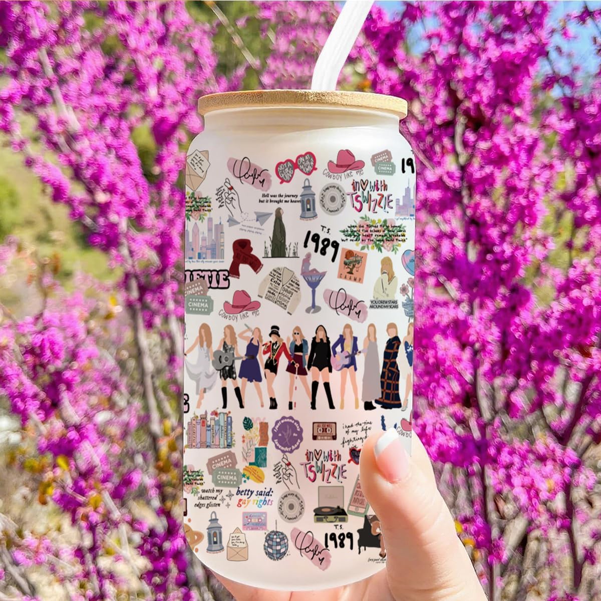 Music Lovers Gifts for Women, Singer Inspired Iced Coffee Cup, Singer’s Merchandise, 16oz Glass Cup with Lid and Straws, Birthday Christmas Gifts for Music Fans Women Teen Girls Friends Sister Her - Image 3