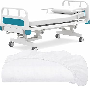 White Classic Fitted Hospital Bed Sheets, Cotton Fitted Sheet with 200 Thread Count, Soft Standard Sheets for Hospital Bed Size 36" x 80" x 9"