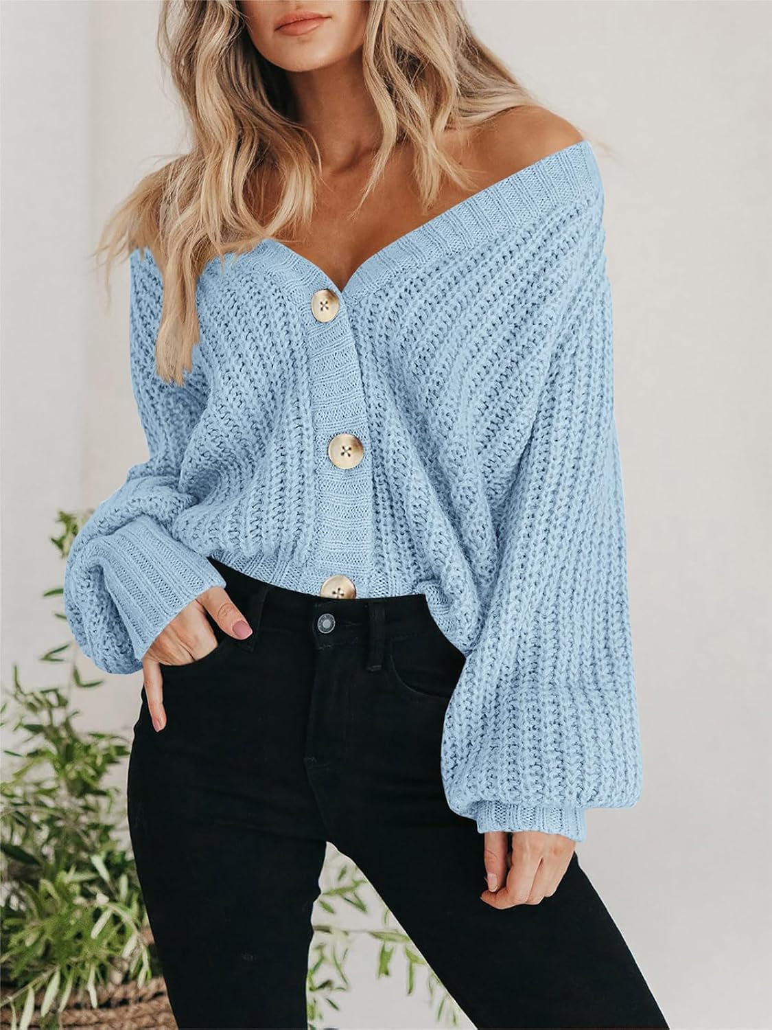 PRETTYGARDEN Women's Chunky Knit Open Front Sweater Long Sleeve Button Loose Short Cardigan Outerwear Coats - Image 8