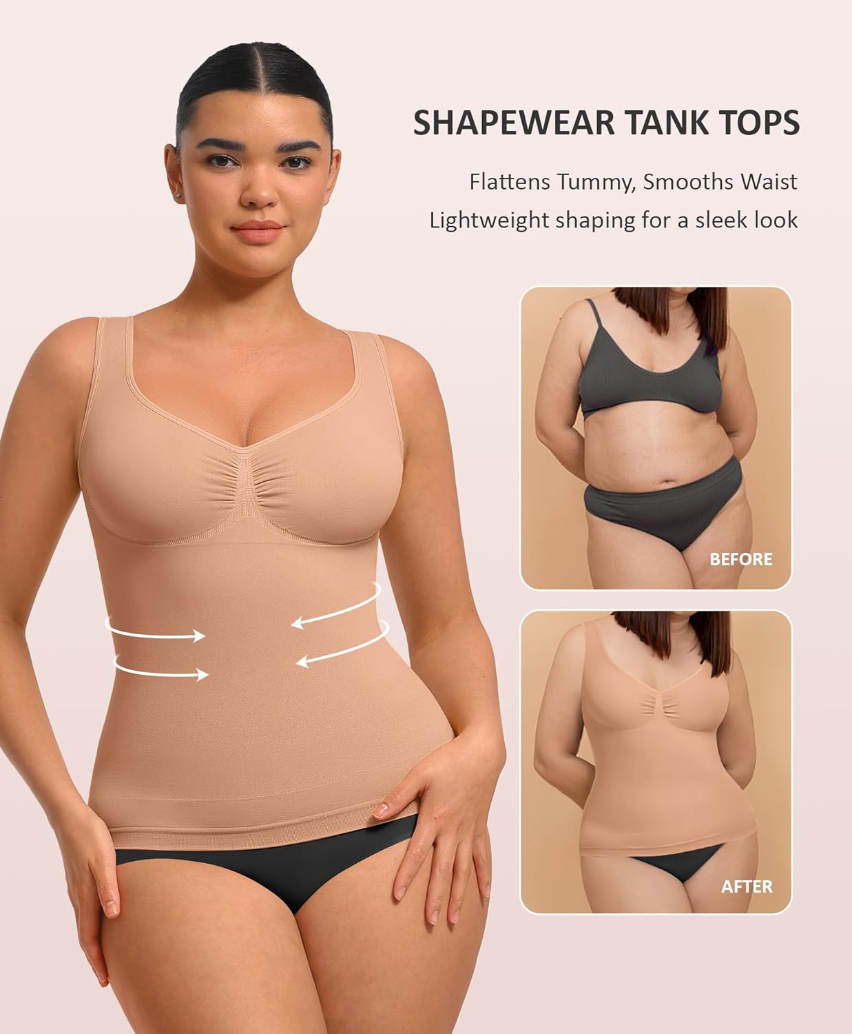 FeelinGirl Women Tank Tops Shapewear: Tummy Control Compression Tank V Neck Seamless Body Shaper Camisole Tops for Women - Image 2