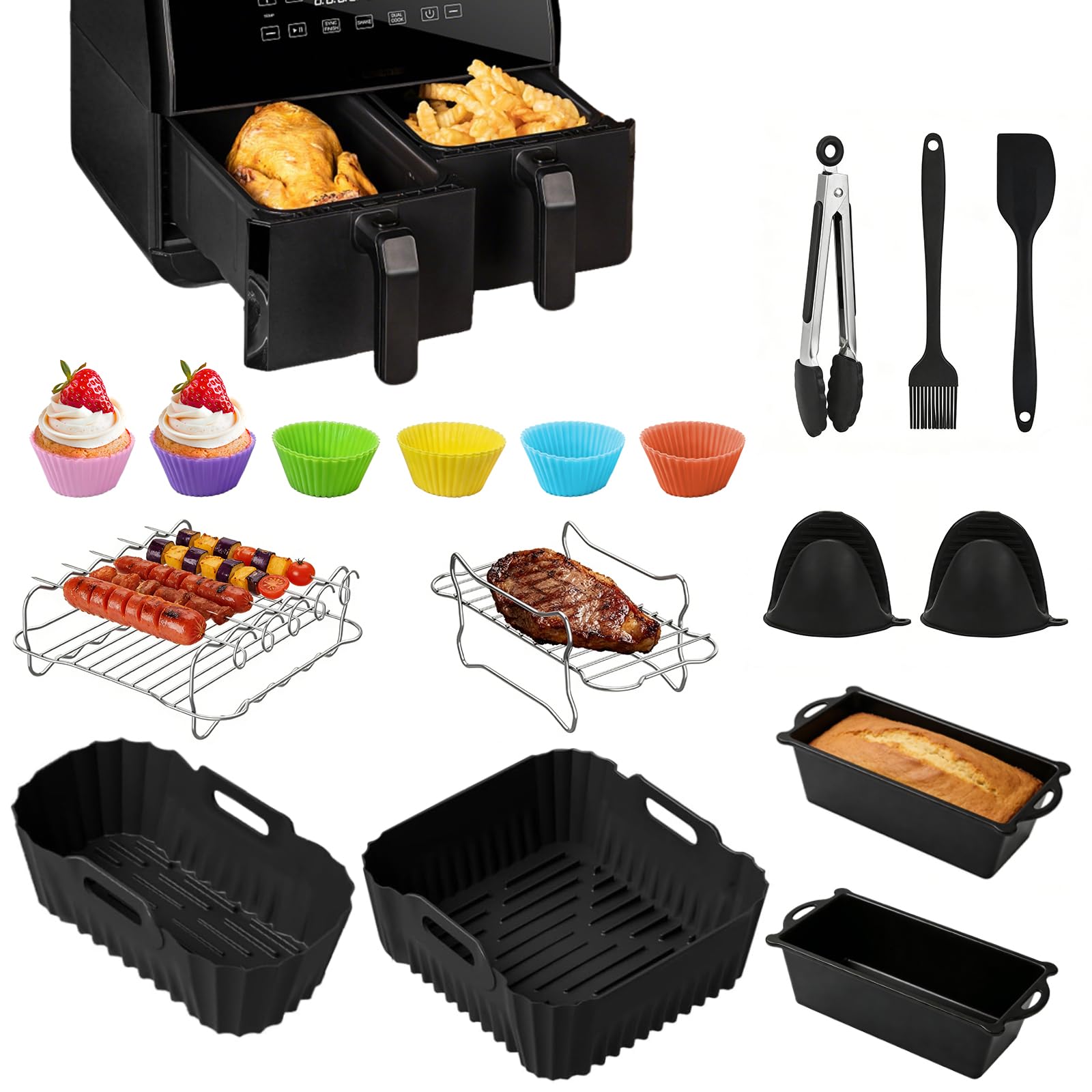 Molde Silicona Freidora de Aire, 28 Piezas Accesorios Freidora de Aire para Airfryer Molde Silicona Air Fryer para Philips NA230, Ninja Airfryer AF140/AF141/AF180/AF181, Cosori 5,5 L/6L/6,2 L