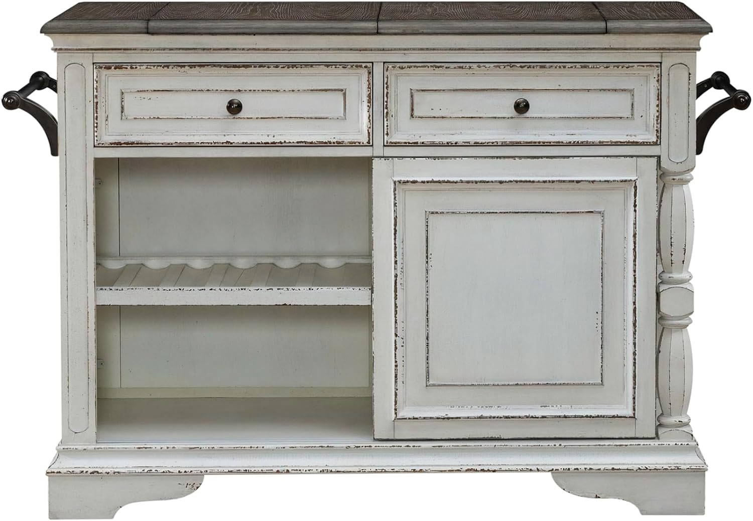 Liberty Furniture Magnolia Manor Bar Cart European Traditional Home Kitchen Island with Flip Top - Antique White Oak Wood