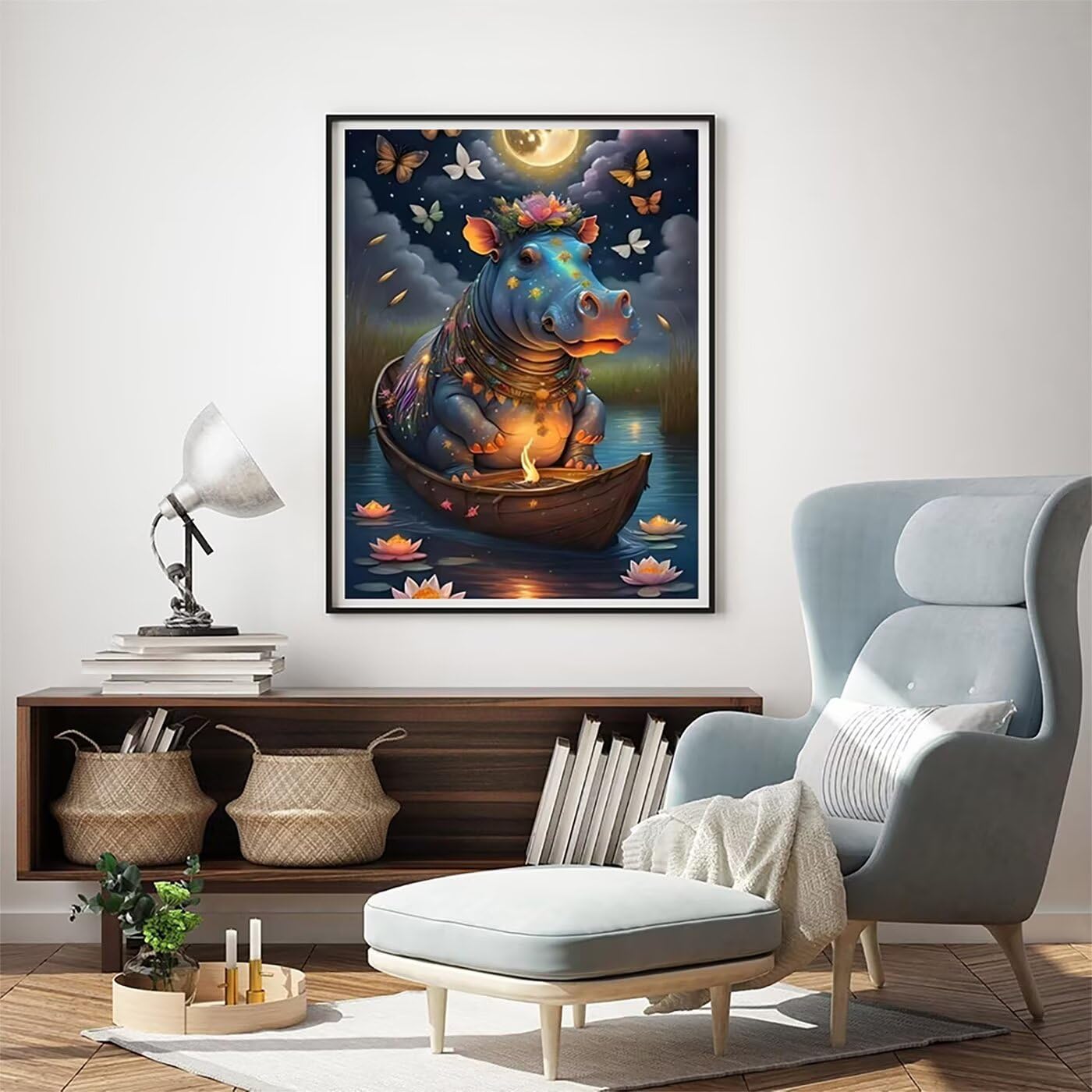 SYLDK5 Malowanie po numerach, 81 x 112 cm, duże farby po numerach, dla dorosłych, hipopotam, zwierzę, DIY, obrazy olejne, rękodzieło, hobbystów, dla kobiet, prezenty z pędzlami do ramy i pigmentem