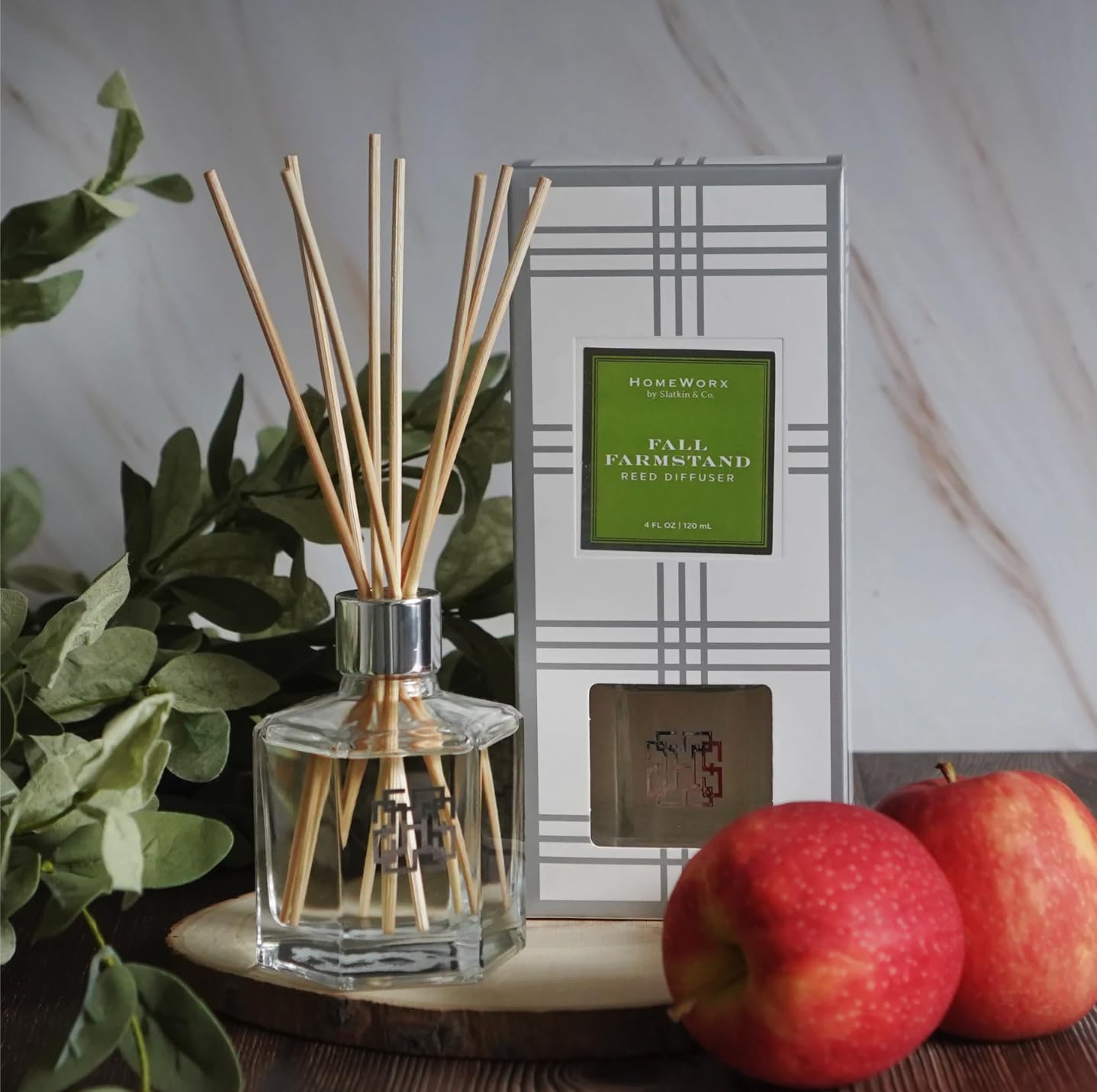 HomeWorx Reed Diffuser Set, Fall Farmstand - Scented Oil Reed Stick Diffuser (Sugared Honeycrisp Apple, Golden Pear, Vanilla Bean & Honey) - Long-Lasting Scent Fragrance Oil
