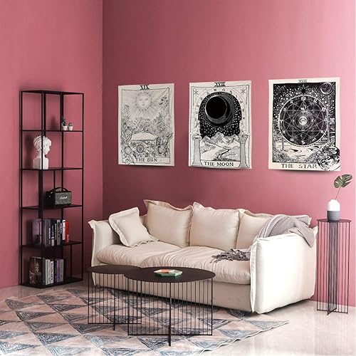 Miniatura 2 de Coolbird Tapiz de tarot, paquete de 3 (23 x 27 pulgadas, 23.6 x 27.6 in), tapiz de sol, luna, estrella, medieval europeo, adivinación, tapiz para