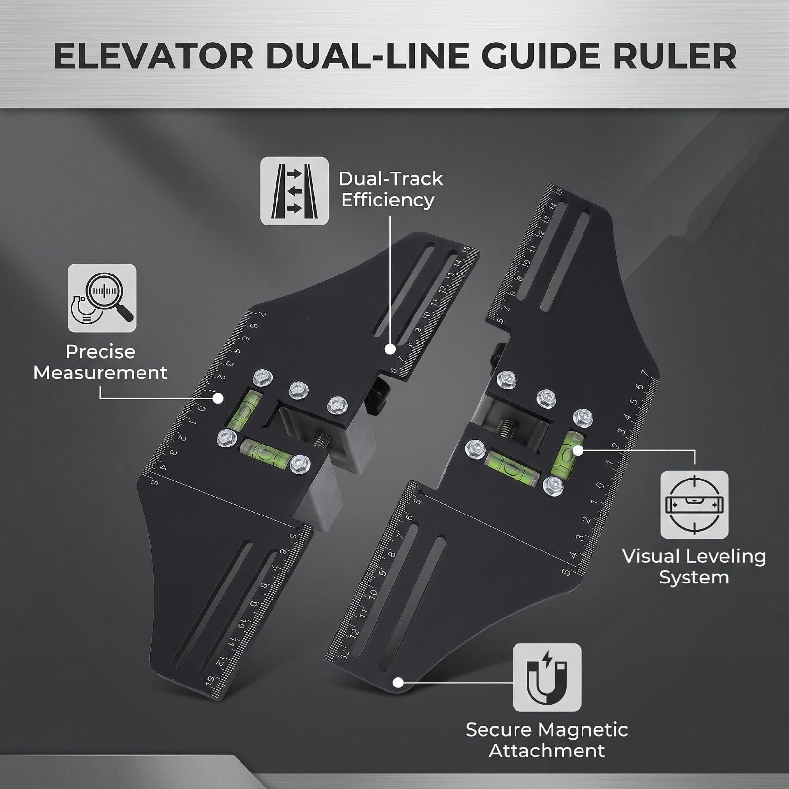 Medidor de Guía de Elevador, Guía de Doble Línea de Elevador, Herramienta de Medición de Posicionamiento de Riel Dual, Herramienta de Alineación de Precisión de Base Magnética para