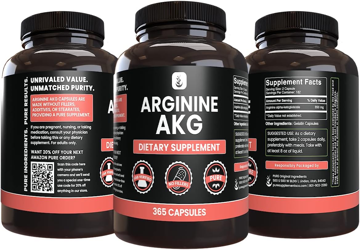 PURE ORIGINAL INGREDIENTS Arginine AAKG (365 Capsules) No Magnesium Or Rice Fillers, Always Pure, Lab Verified - Image 4