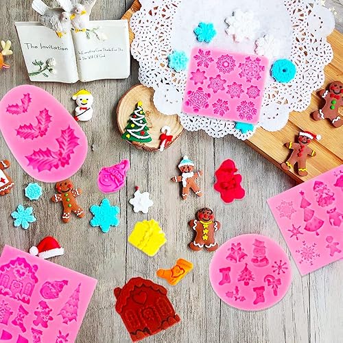 Miniatura 7 de 6 moldes de Navidad de silicona, mini moldes de fondant de Navidad, copo de nieve, árbol de Navidad, reno, Papá Noel, hojas de acebo, caramelo,