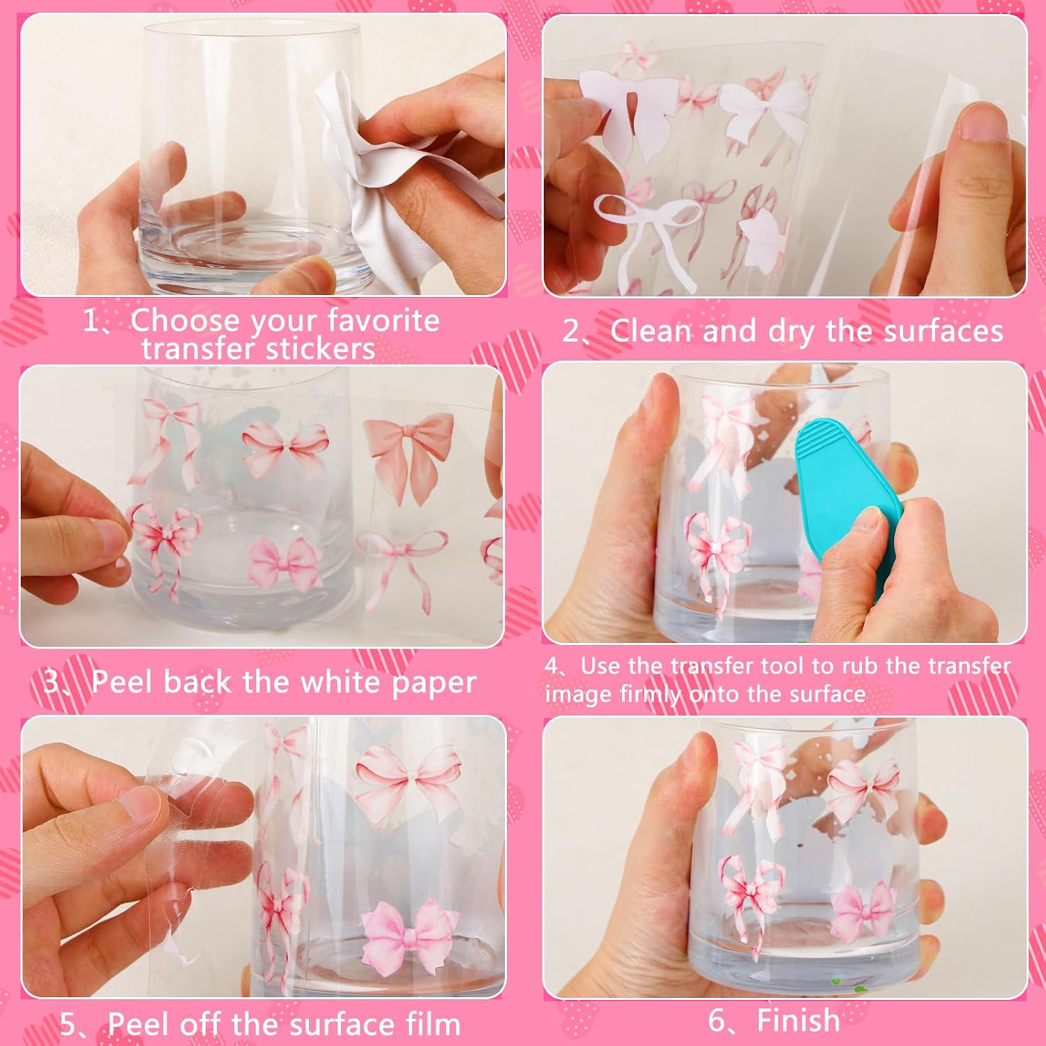 8 Sheets Bow Theme UV DTF Cup Wrap Transfer for Glass Cups Bow Stickers