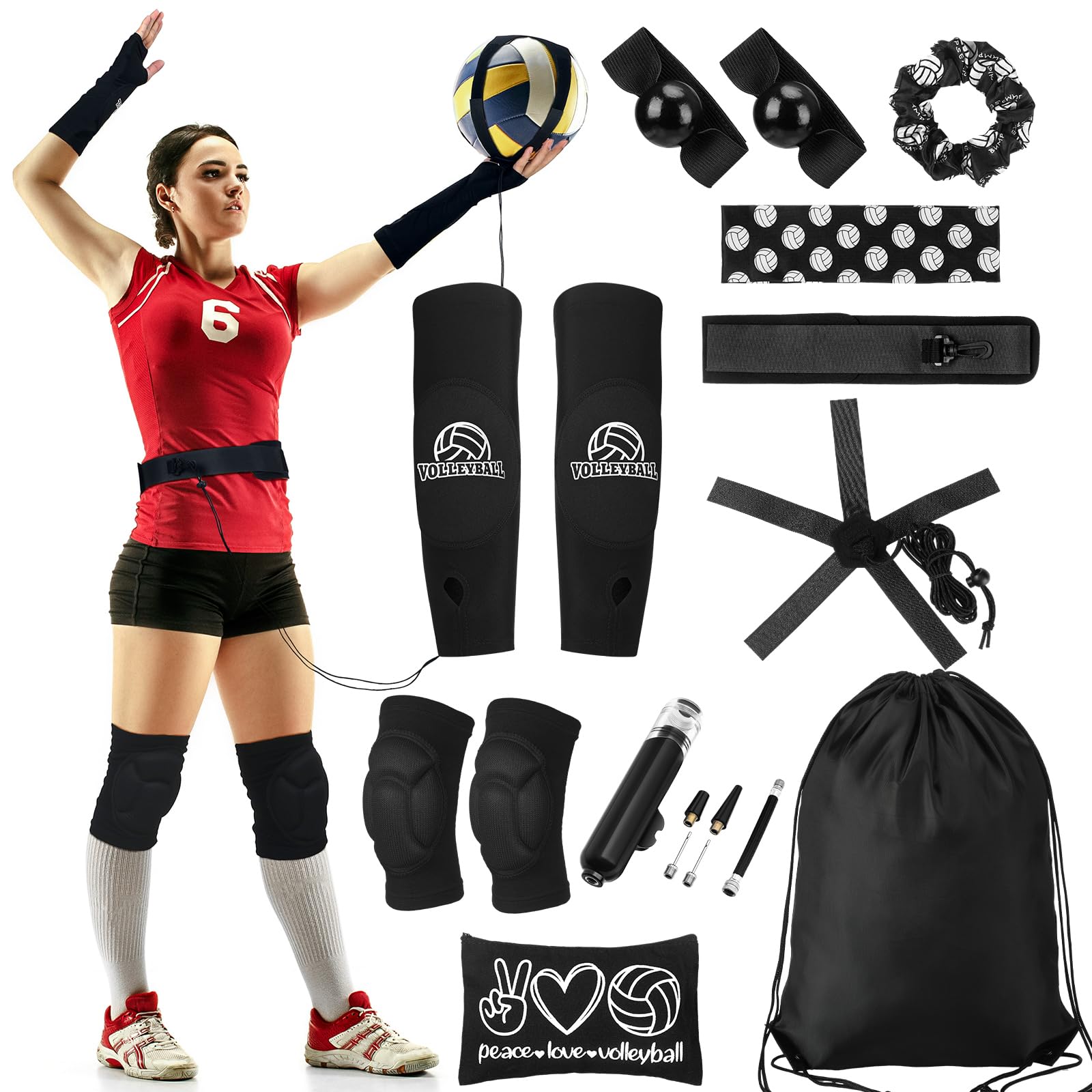 Equipo de entrenamiento de voleibol Hiboom de 9 piezas con rodilleras y cinturón ajustable