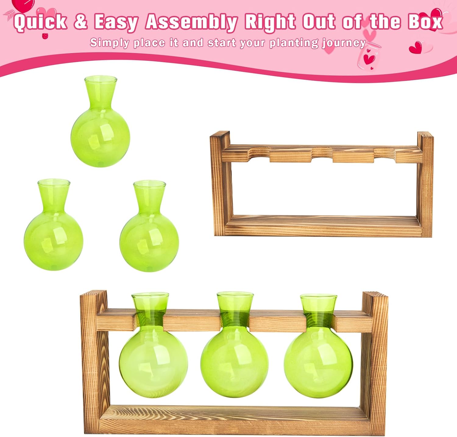 XXXFLOWER Wall Hanging Propagation Station with Wooden Stand Glass Test Tubes+3 Bulb Glass Propagation Station