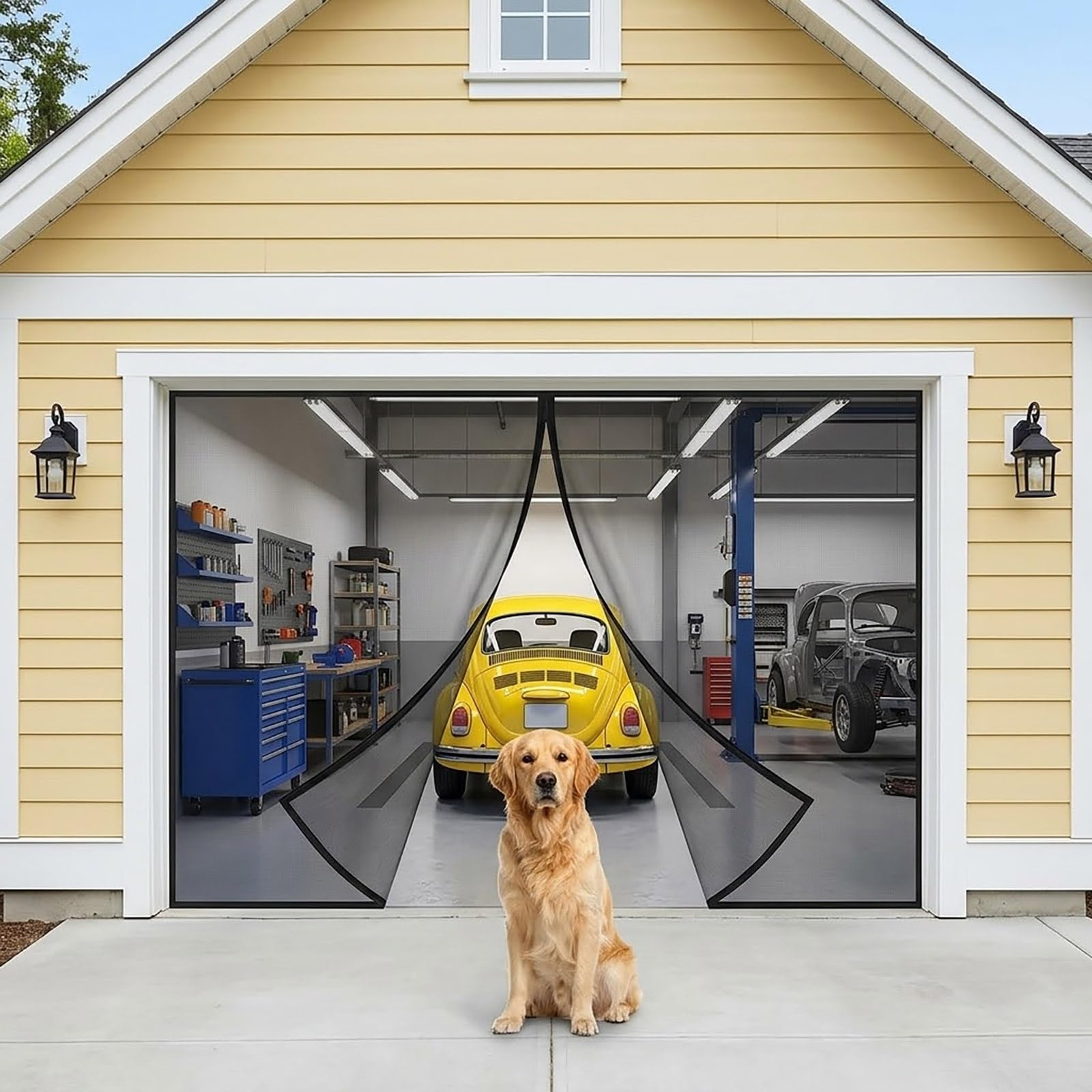 Rideau moustiquaire magnétique de garage en fibre de verre noir 366x213cm