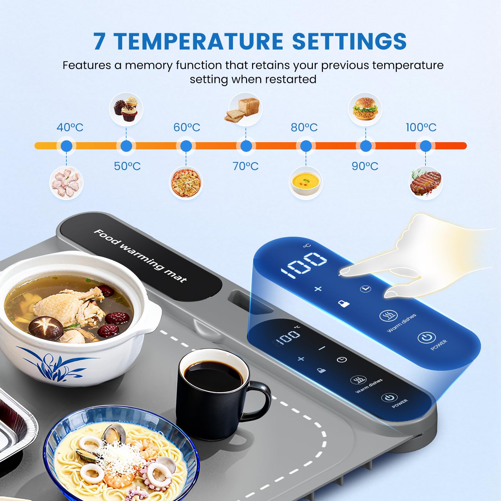 Chauffe Plat Électrique, plaque chauffante électrique portable pliable en silicone - 40-100 °C - Facile à nettoyer avec nano-matériau - Pour buffet, fête, décongélation