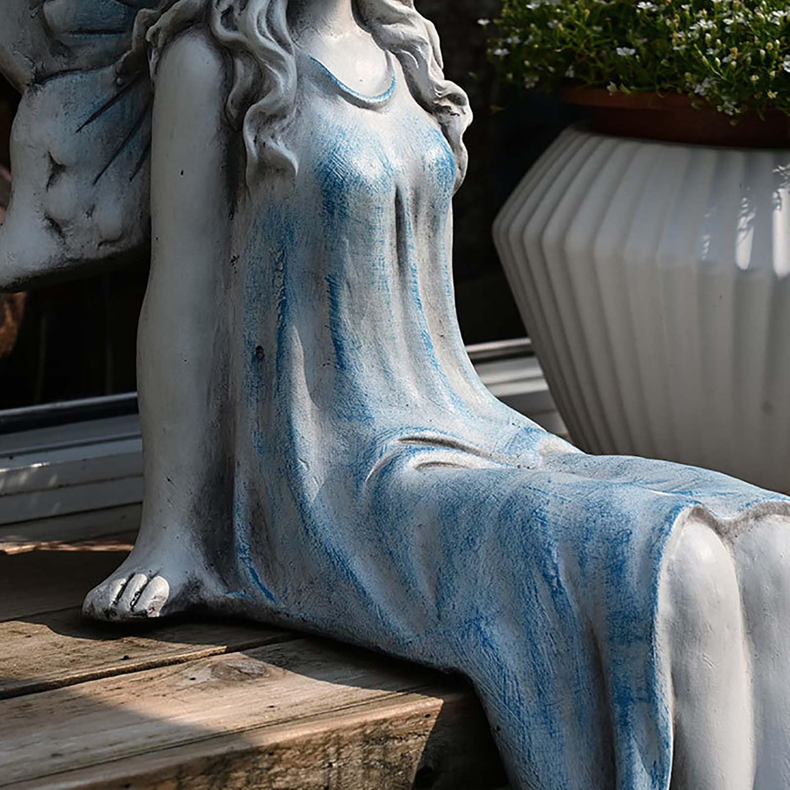 Grande statua da giardino delle fate, 62 cm, statua di fata seduta per esterni, in resina, scultura in resina per patio, cortile, portico, decorazione per la casa